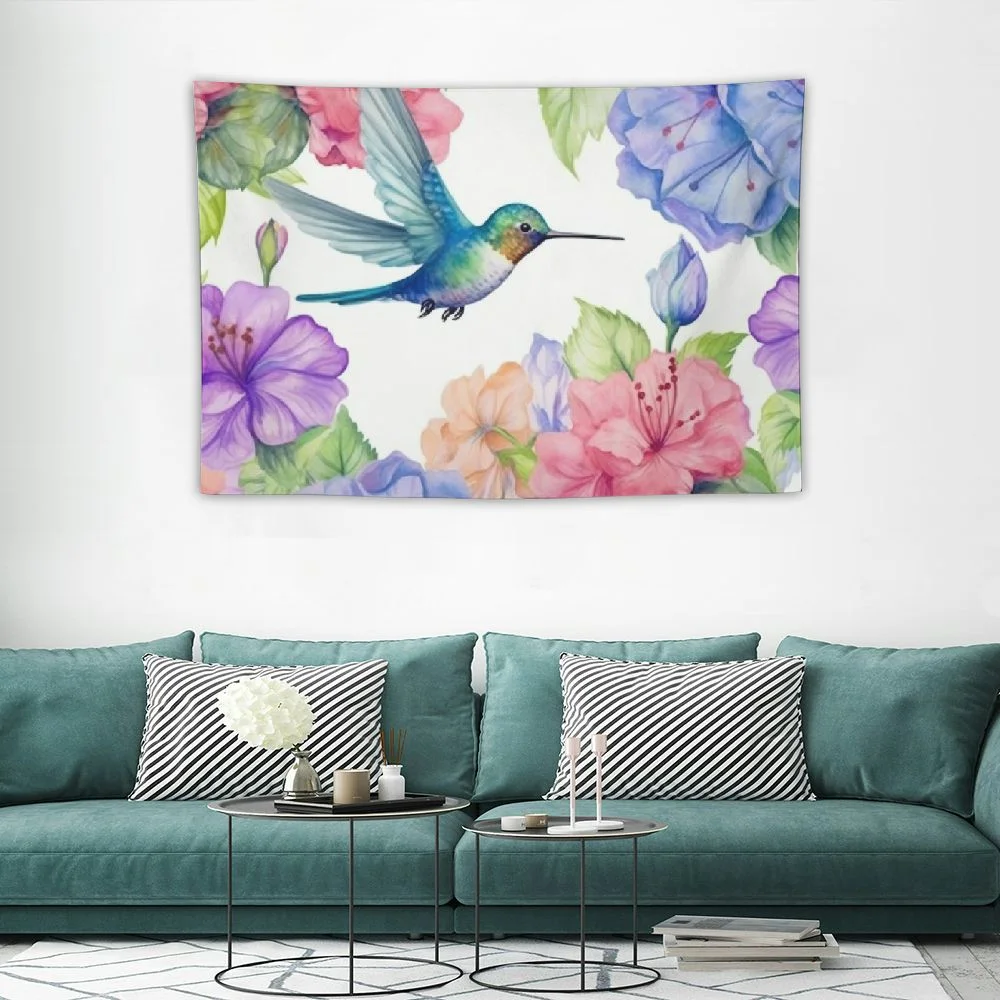 CANFLASHION  Bird and Floral Tapestry Watercolor Flowers Butterflies and Hummingbird Home Decor Tapestry Wall Hanging for Bedroom Living Room Dorm,