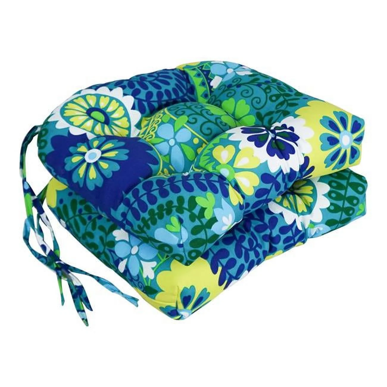 16 in. Spun Polyester Patterned Outdoor U-Shaped Tufted Chair Cushions, Luxury Azure - Set of 2