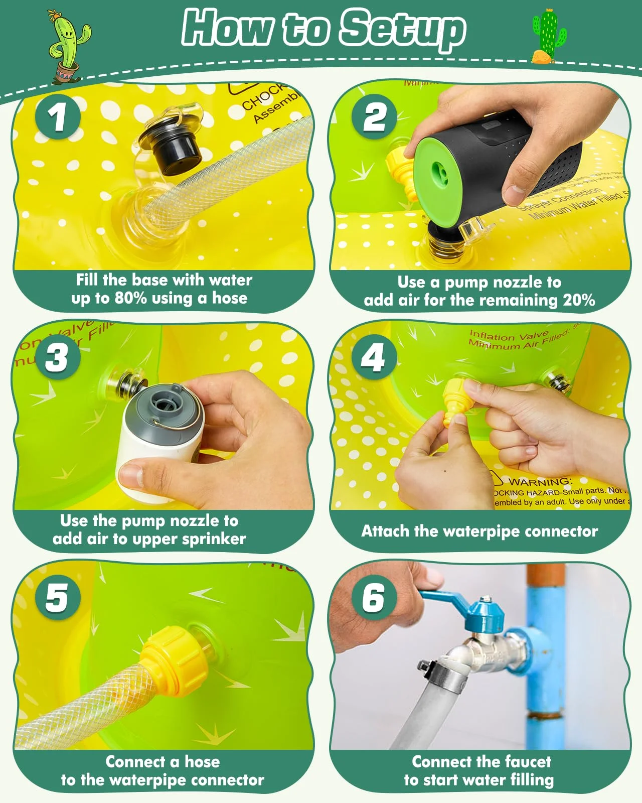 Anpro Water Sprinkler for Kids, Inflatable Cactus Spray Sprinkler Kids Outdoor Splashing Fun Activity, Summer Water Sprinkler Spray Toy for Yard, Lawn