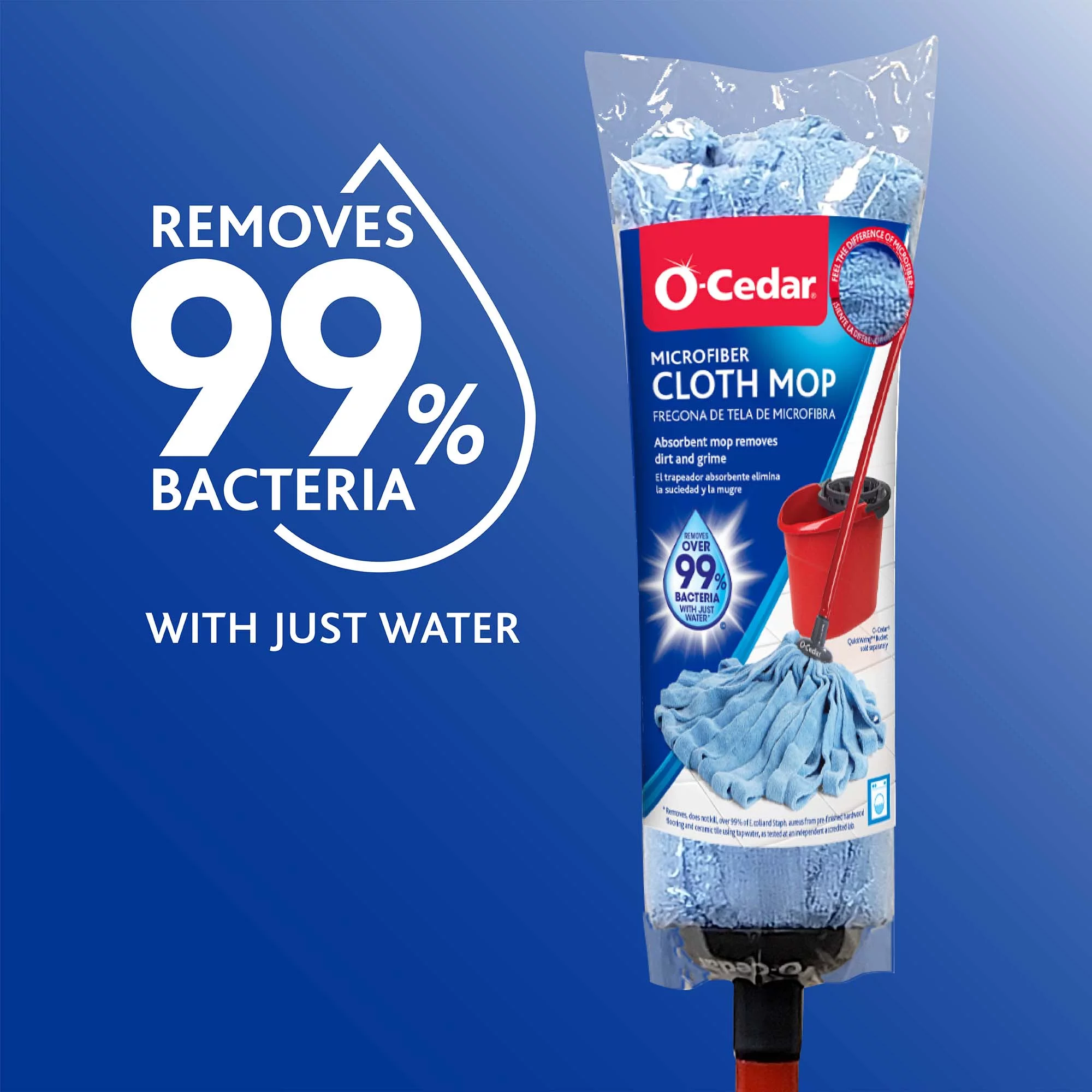 O-Cedar Microfiber Cloth Mop, Removes 99% of Bacteria with Just Water