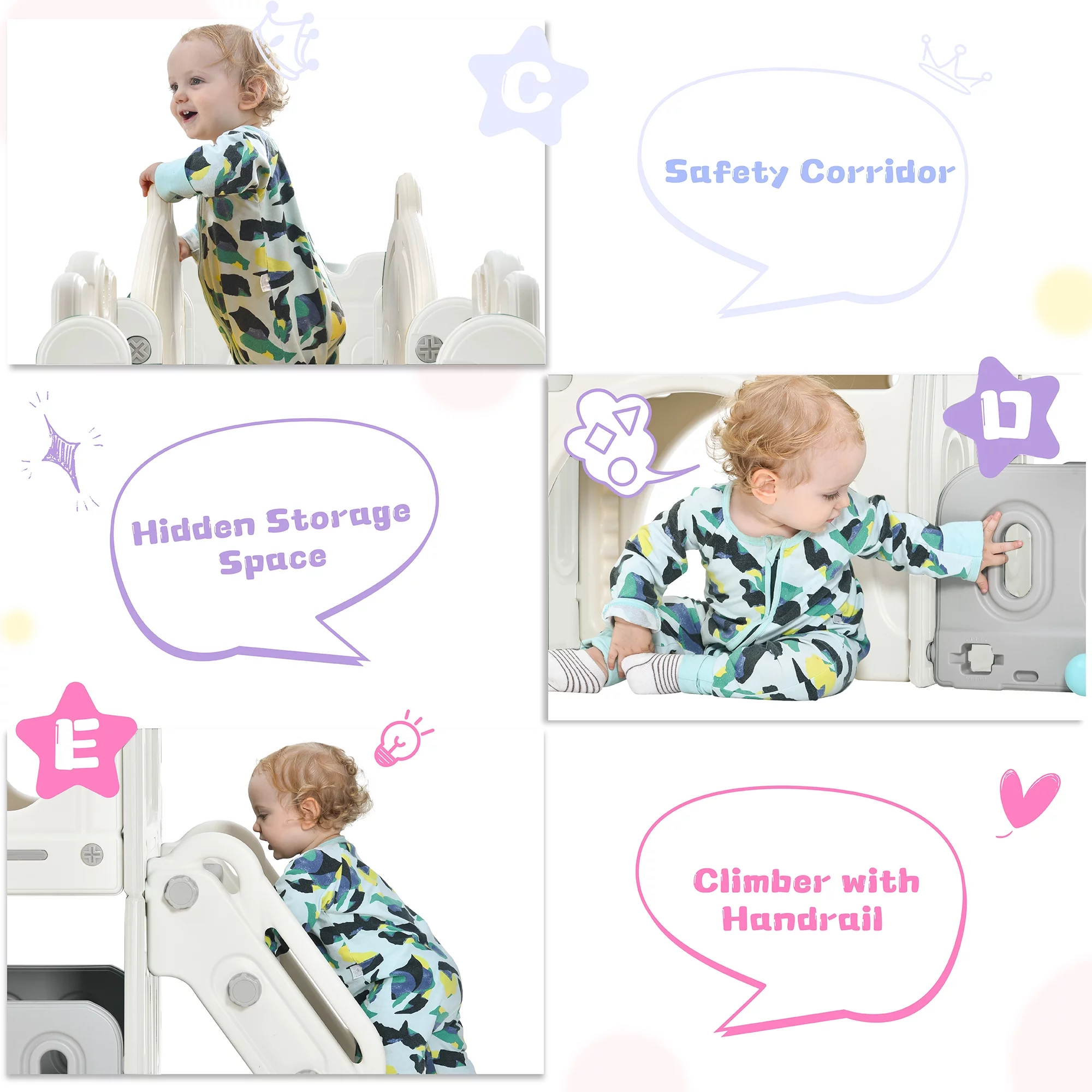 Taktack Kids Slide Playset Structure, Freestanding Castle Climber with Slide and Basketball Hoop, Toy Storage Organizer for Toddlers, Kids Climbers Playhouse for Indoor Outdoor Playground Activity