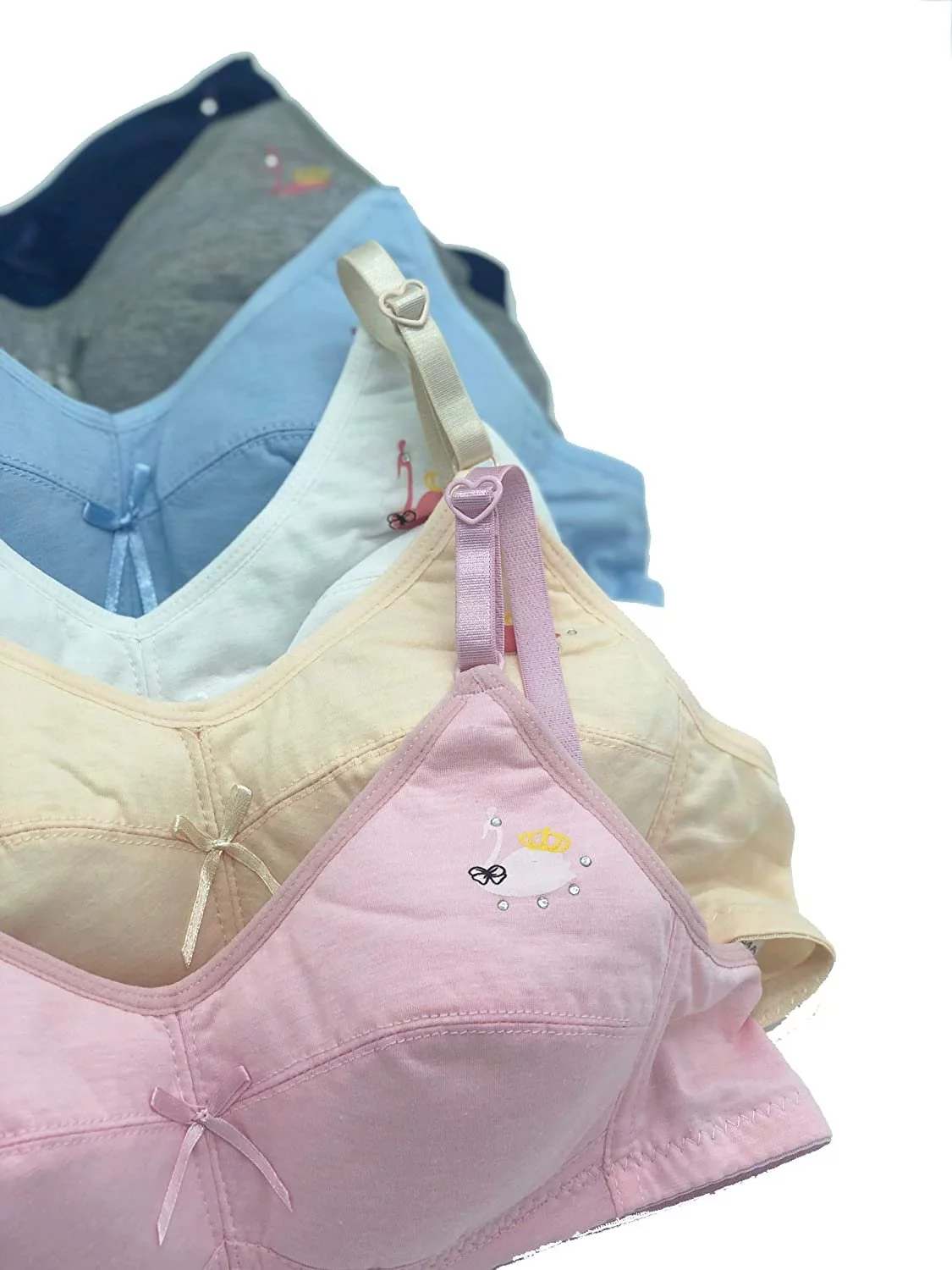 6 Pieces Wire Free No Padding Teenager Girl Cotton Junior Training Bra A Cup (32A, 6270-33R.G2)