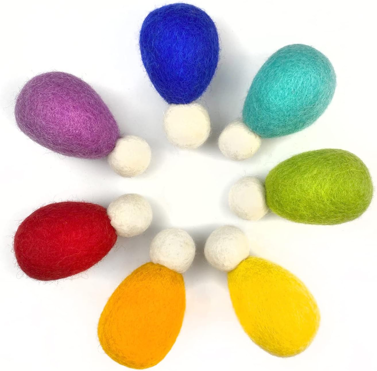 Rainbow Wool Peg Dolls | ROYGBIV Colors for Kids Learning, Sorting, Counting, Teaching, Pretend Play and Decor | Set of 7 | Muslin Bag