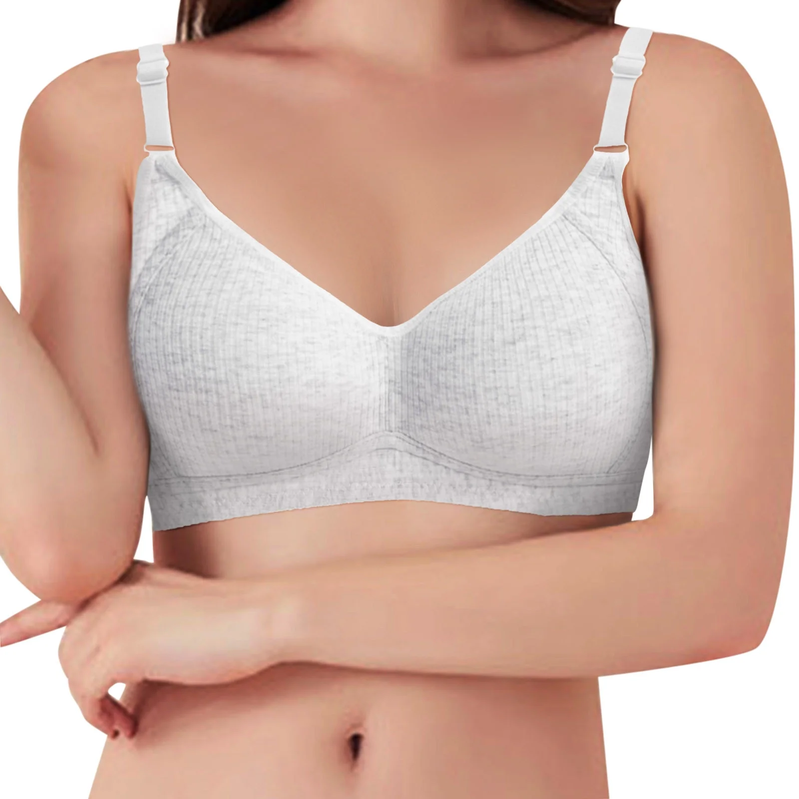 Sports Bra Wire-Free Push-Up Sexy Bra Solid Beige 32