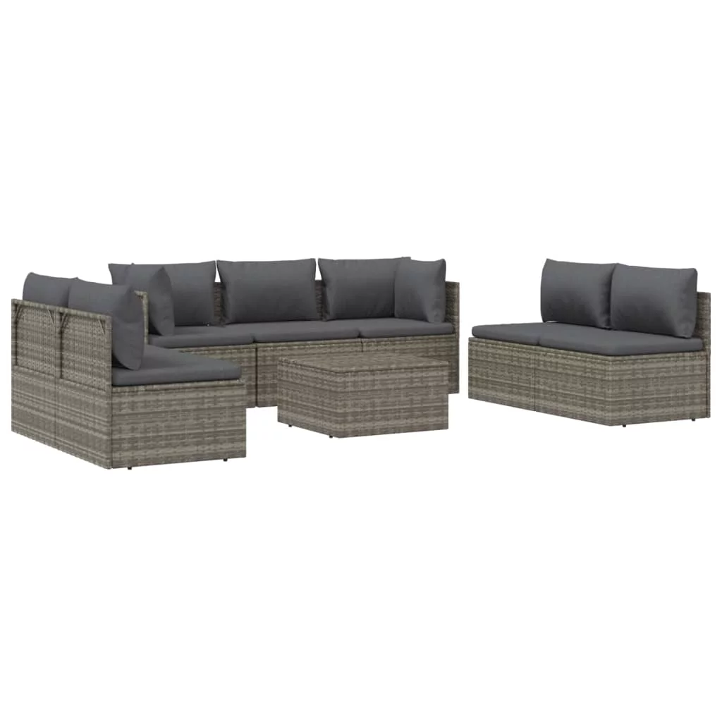 Anself 8 Piece Patio Set with Cushions Gray Poly Rattan