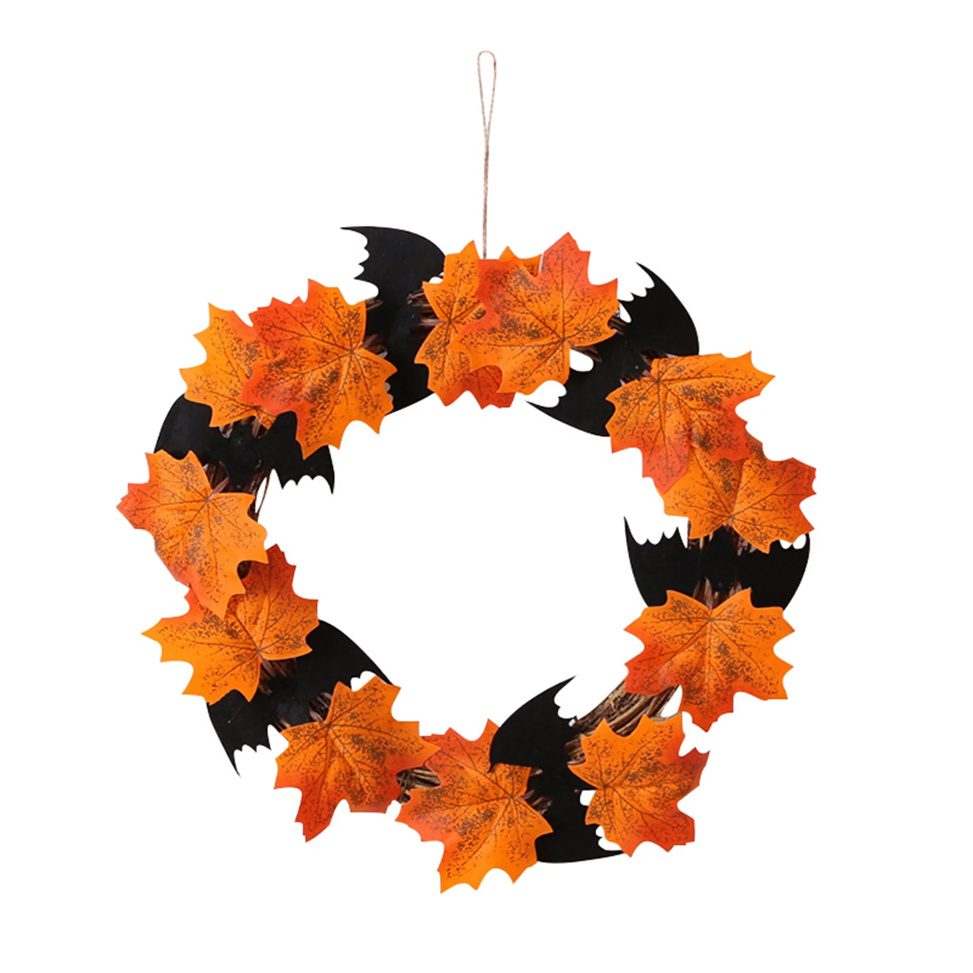 Halloween Maple Leaf Wreath for Front Door, Artificial Bats Vines Garland Decorations for Thanks Giving Day Harvest Farmhouse Wall Window Home Decor