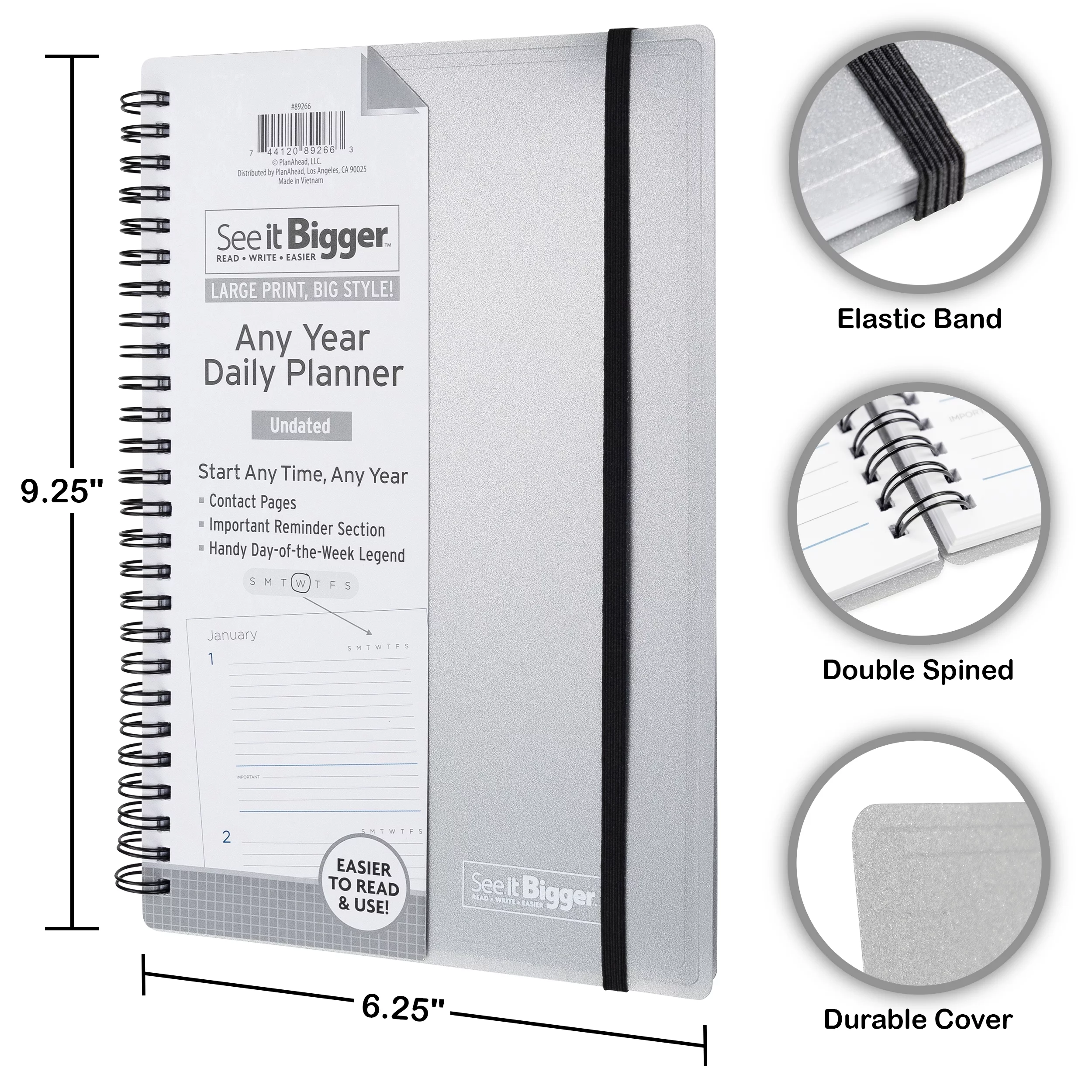 See It Bigger Undated Daily Planner (9.25 x 6.25) Gray
