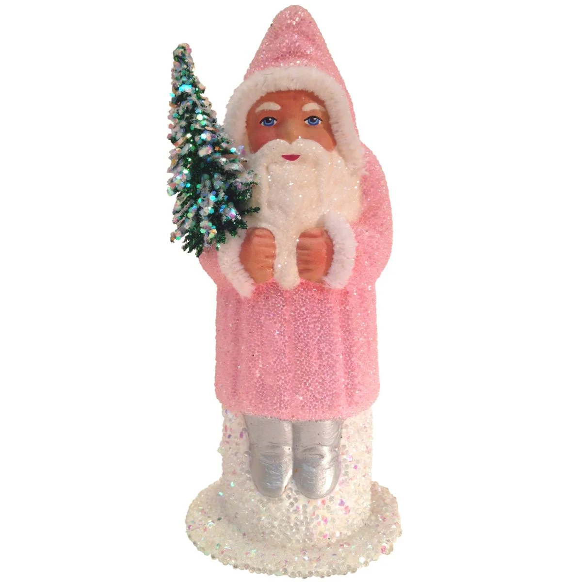 SCHA  Schaller Paper Mache Candy Container - Santa Rose Coat with Glitter