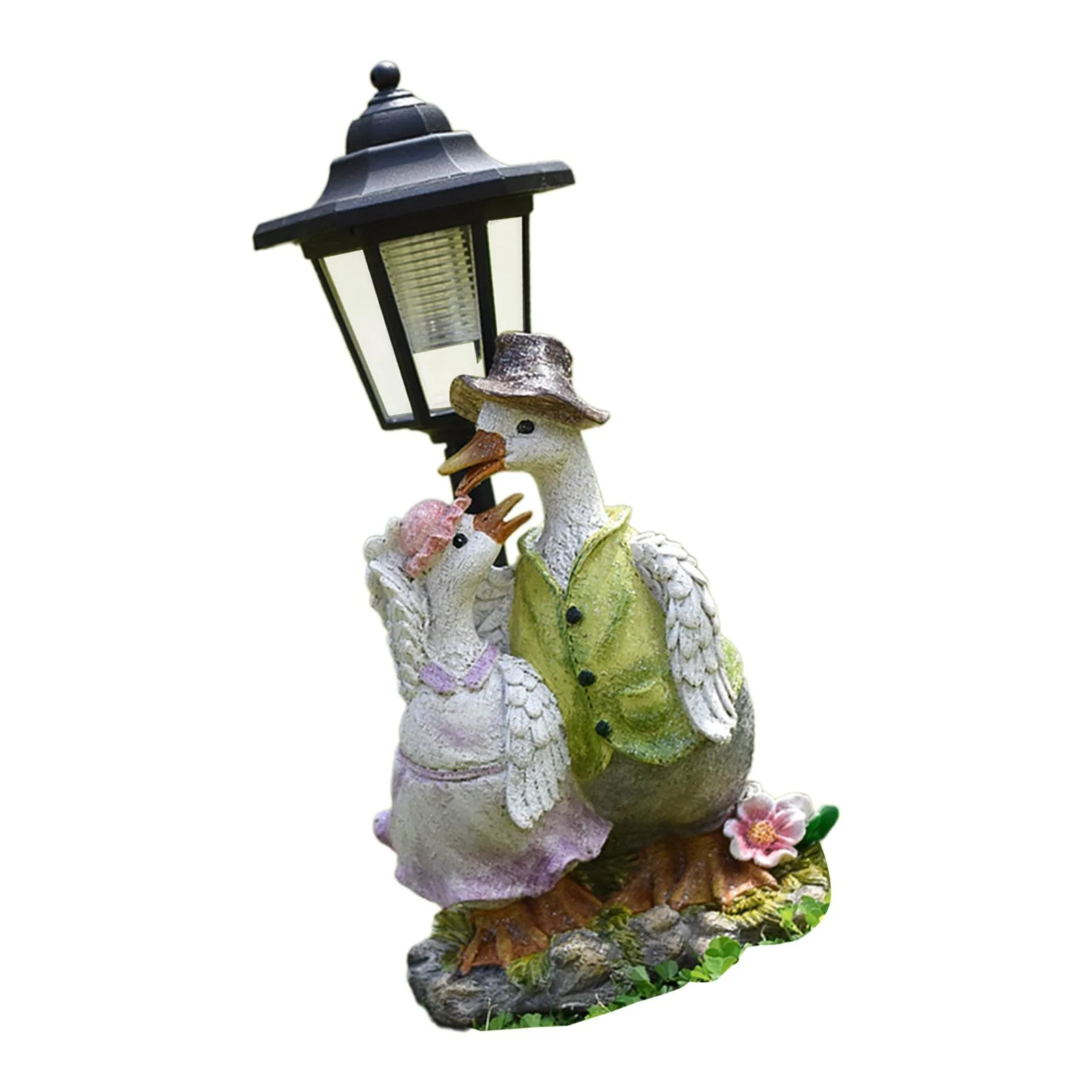 koolsoo Garden Statue Solar Post Lamp Lawn Ornament Weather Resistant Lovely Decoration Resin Sculpture for Outdoor Terrace Versatile Duck