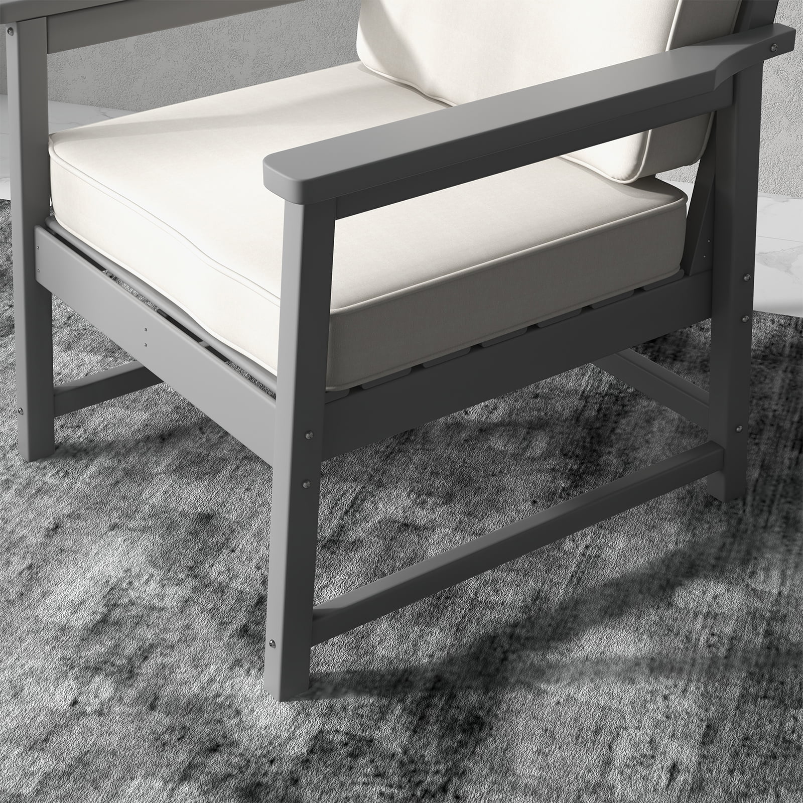 Homhougo—Patio Chairs-All-Weather HDPE Recycled Plastic Outdoor Club Chair with Thick Cushion & Stainless Steel Screws for Deck, Yard, Garden, Porch, Grey