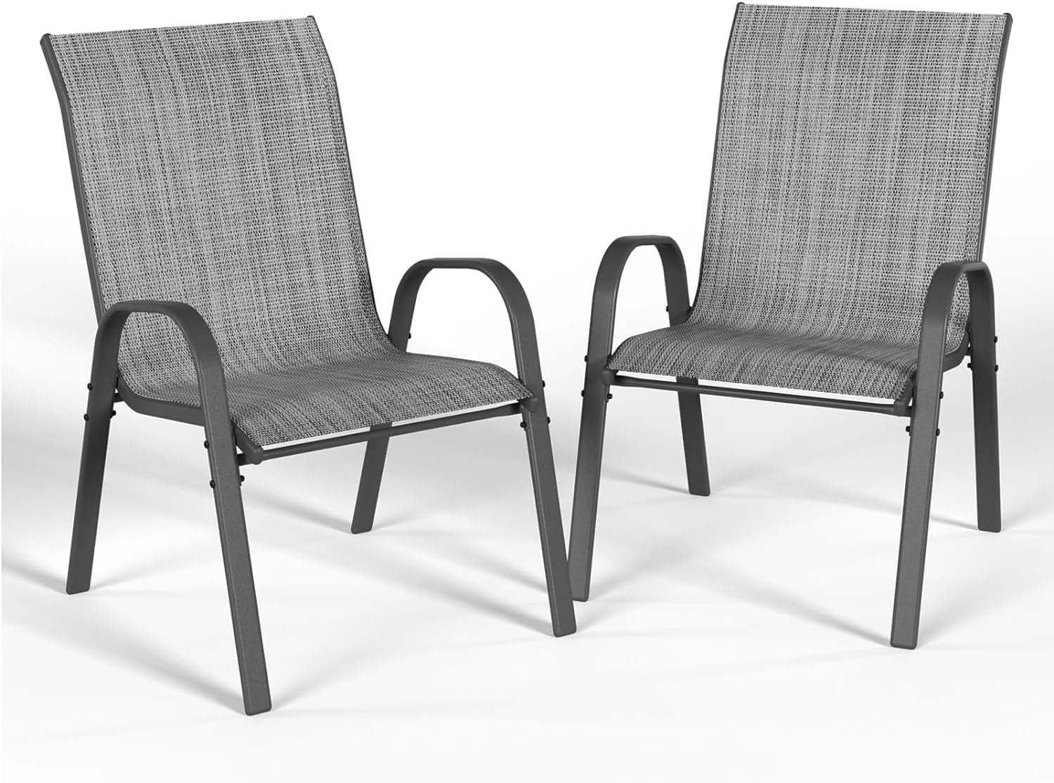Patio Dining Chairs Set of 2, Outdoor High Stacking Chairs, Breathable Seat Fabric and Alloy Steel Frame for Backyard, Porch, Garden, Sunroom (Grey)