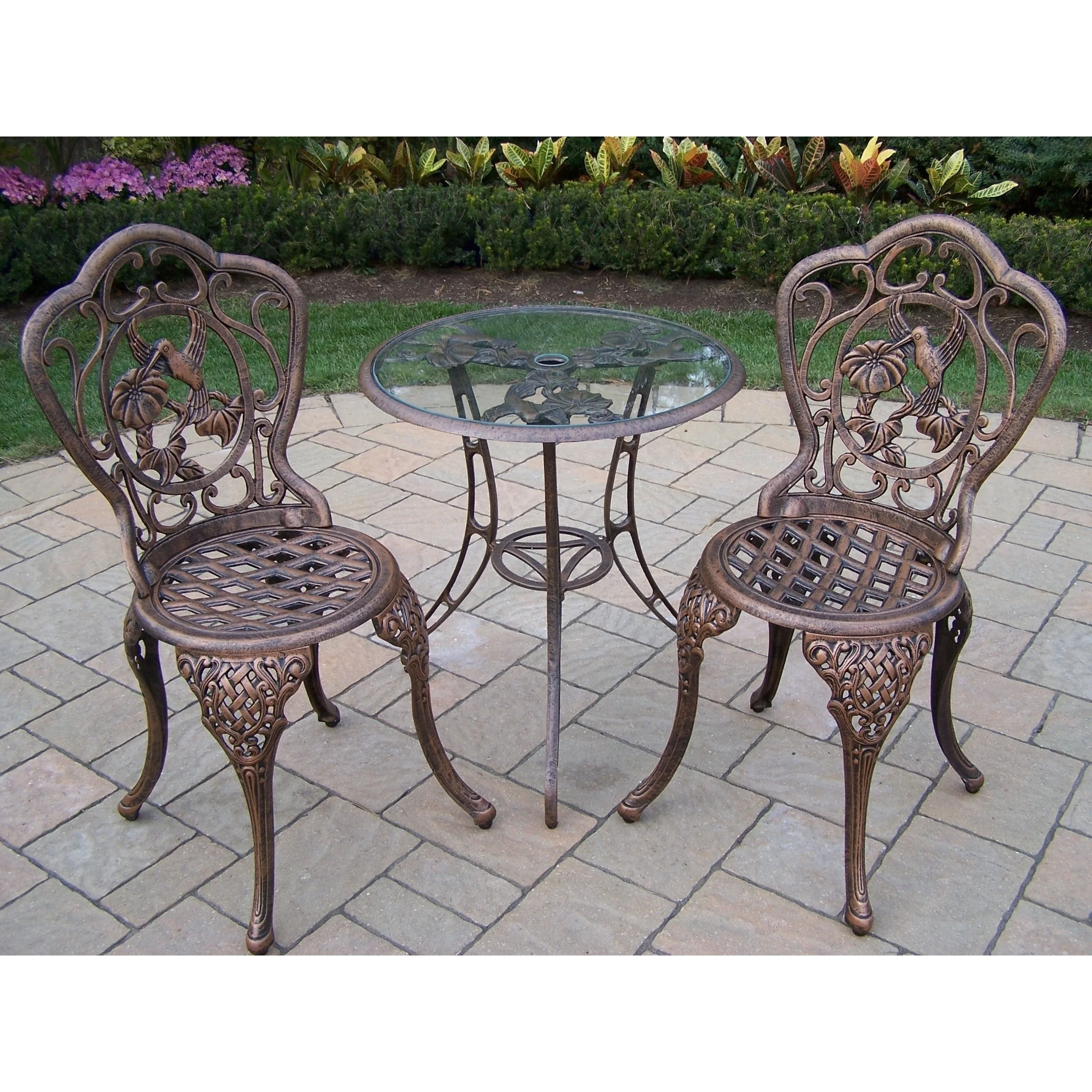 Oakland Living Corporation Lattice 3-piece Bistro Set with 24-inch Tempered Glass Top Table and 2 Chairs