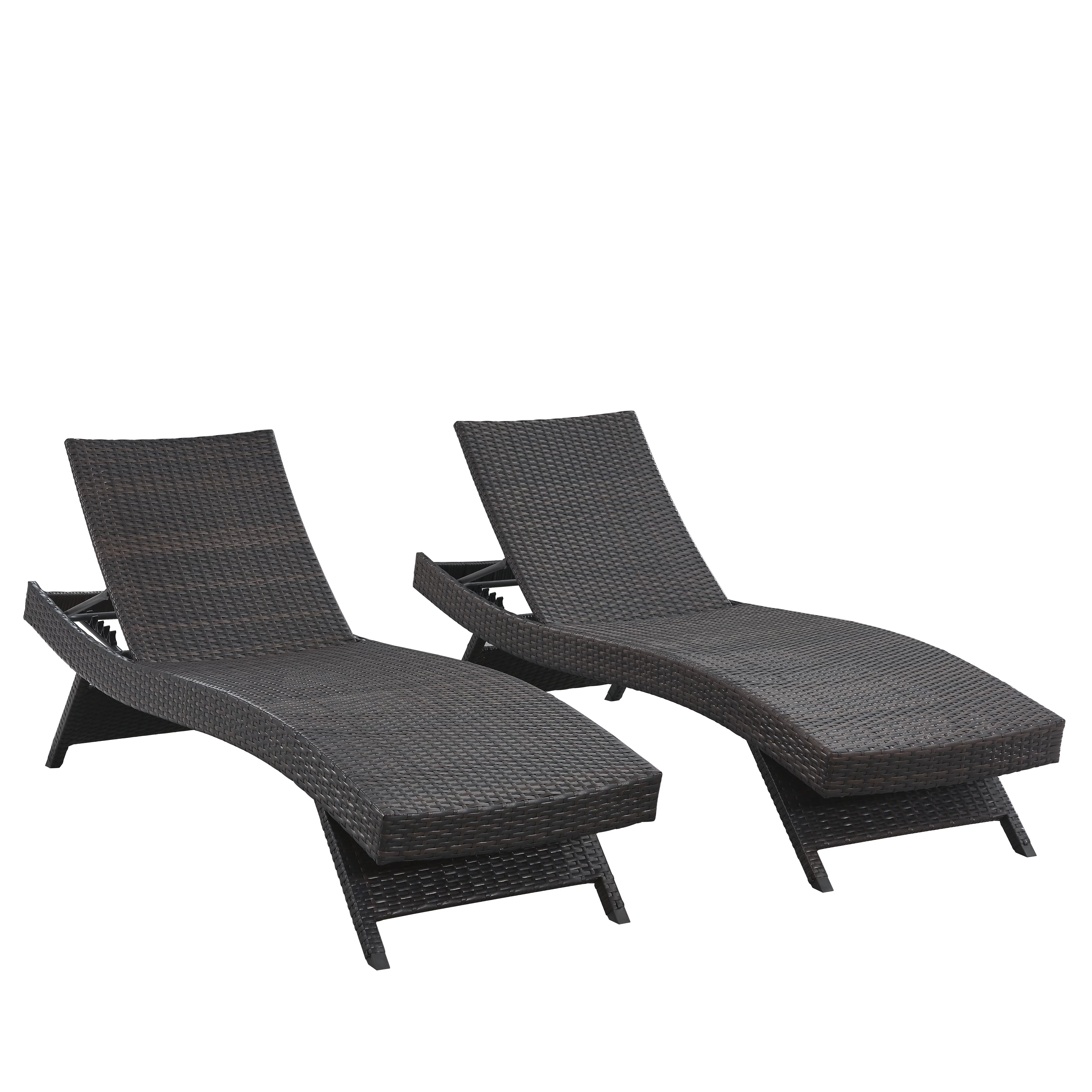 Brown Set of 2 Adjustable Recliner Wicker Outdoor Patio Chaise Lounger
