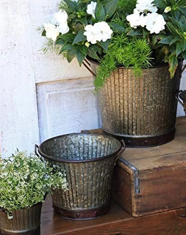 Robert Allen 7 In. x 8.5 In. x 8.5 In. Metal Aged Mocha Washboard Planter