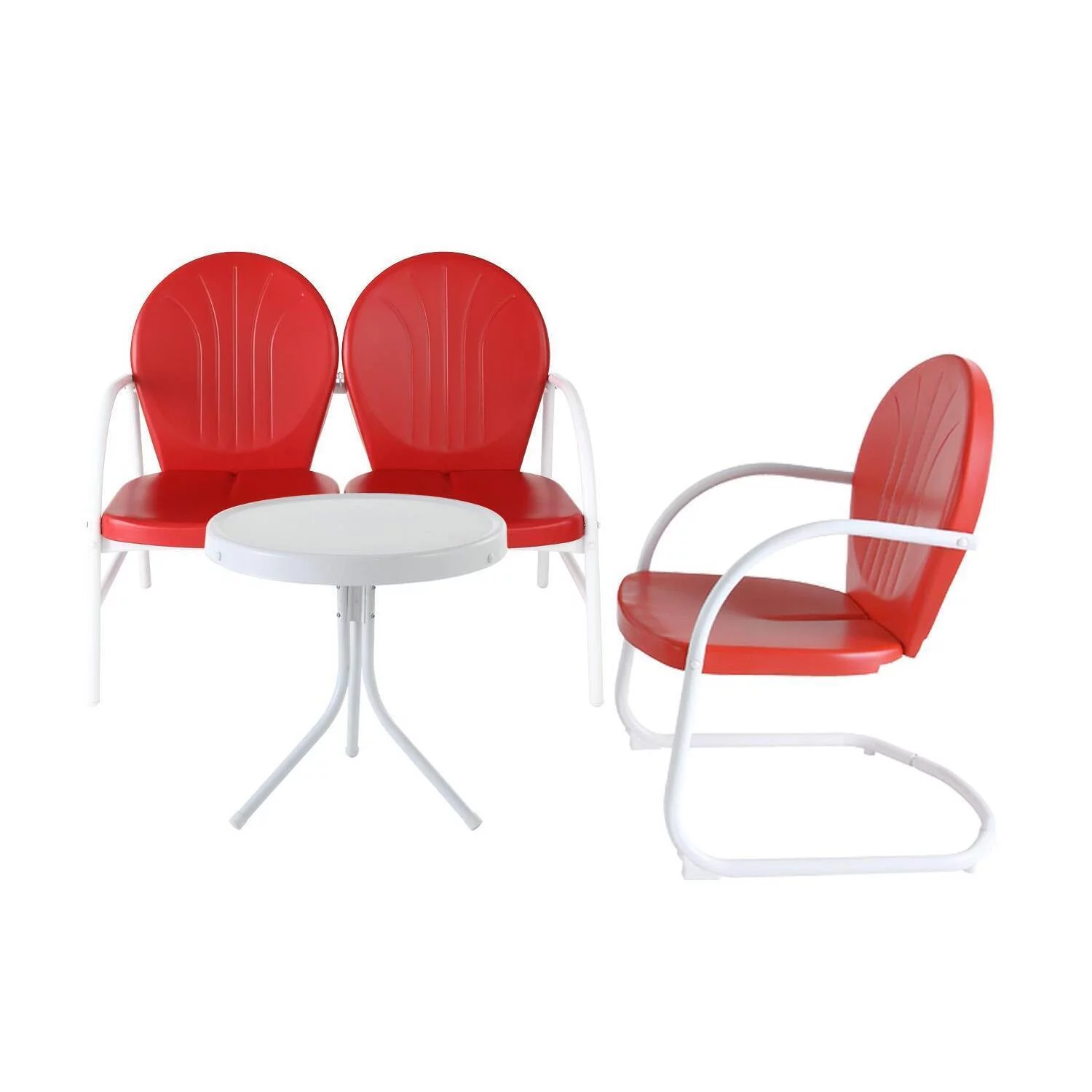 Maykoosh Coastal Craftsman 3Pc Outdoor Metal Conversation Set White Gloss/White Satin - Loveseat, Chair, & Side Table