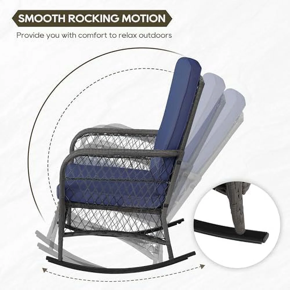 HYHBIBOOM 3PCS Wicker Patio  Outdoor ，Rattan Conversation Set for Balcony  Lawn and Porch Poolside with Coffee Table (Brown Wicker-Blue Cushion)