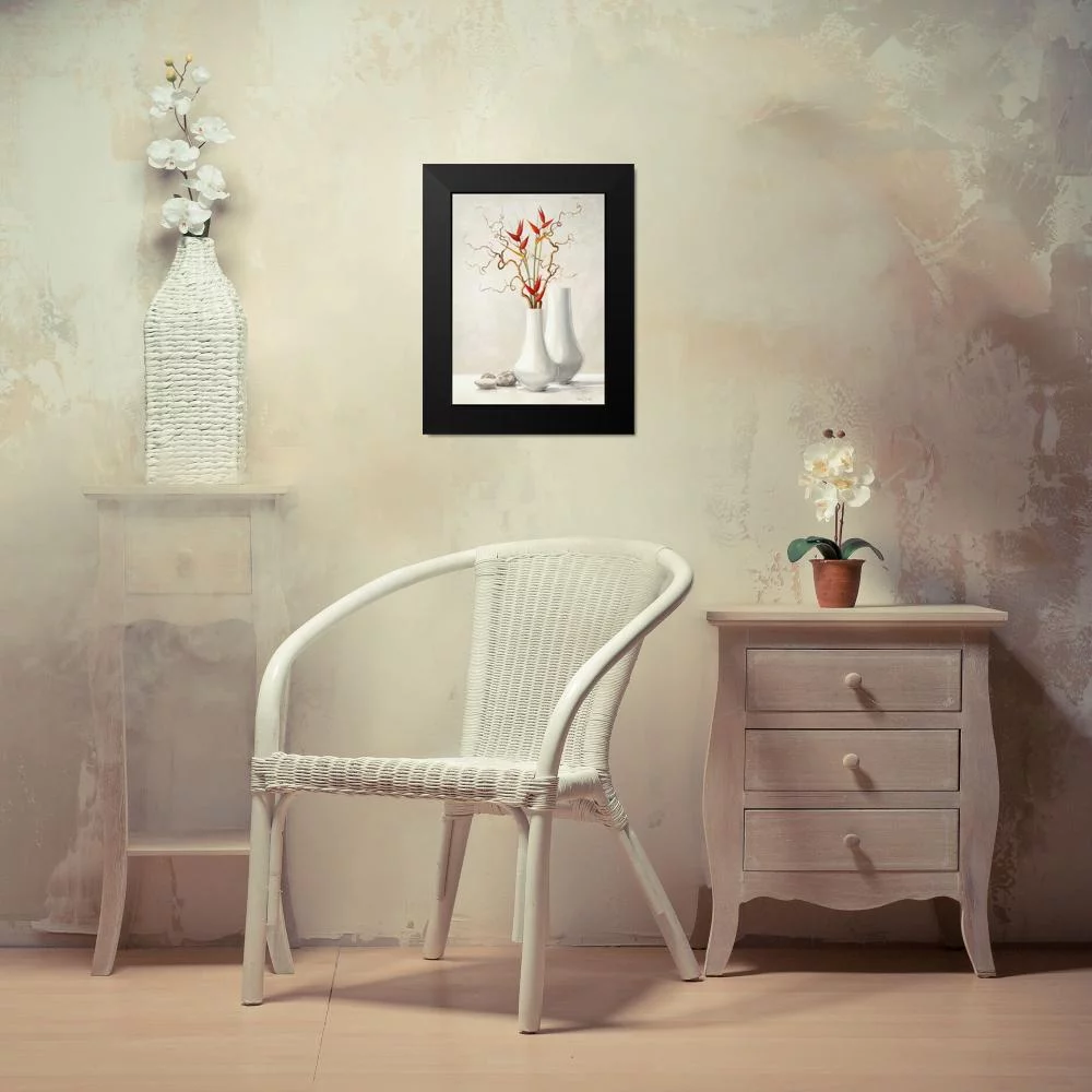 van der Valk, Karin 11x14 Black Modern Framed Museum Art Print Titled - Willow Twigs With Red Flowers