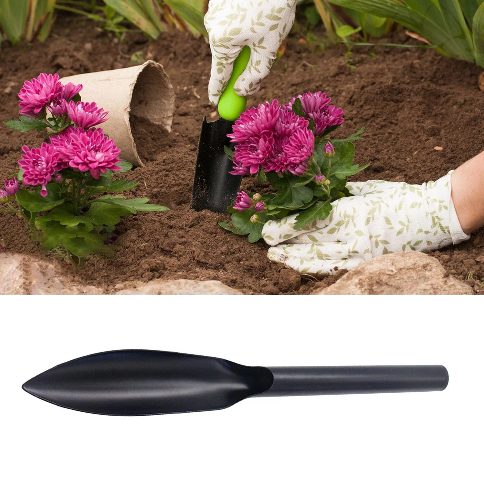 Gardening Shovel,Gardening Tools Garden Shovel Manganese Steel,Gardening Hand Tools Garden Small Point Shovel,Anti Skid Handle Non Slip Small Flat Shovel Wood,Ergonomic Handle Weeding Digging A