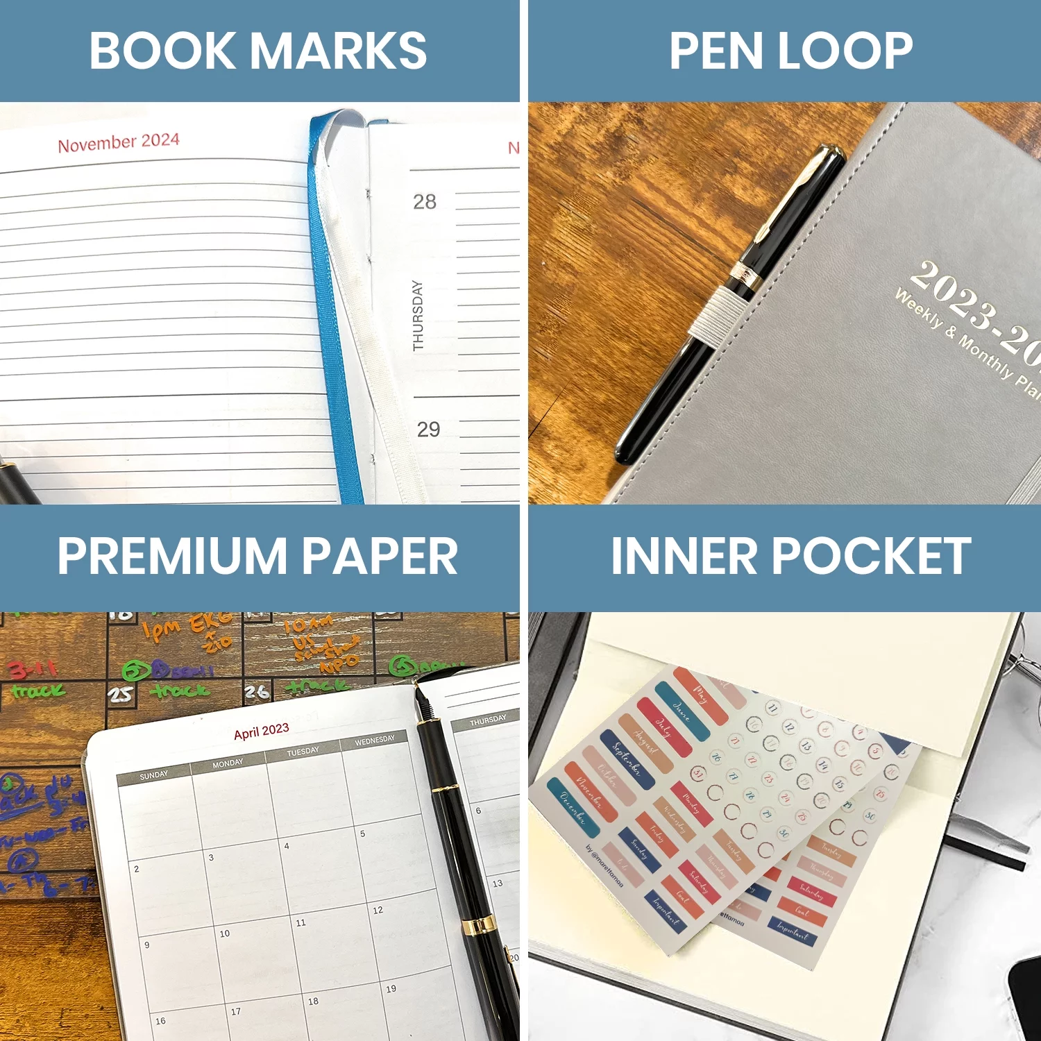 STECCO - Daily Planner 2023-2024 Weekly and Monthly Planner (Gray), Weekly Planner, Monthly Planner, Daily Planner, Hourly