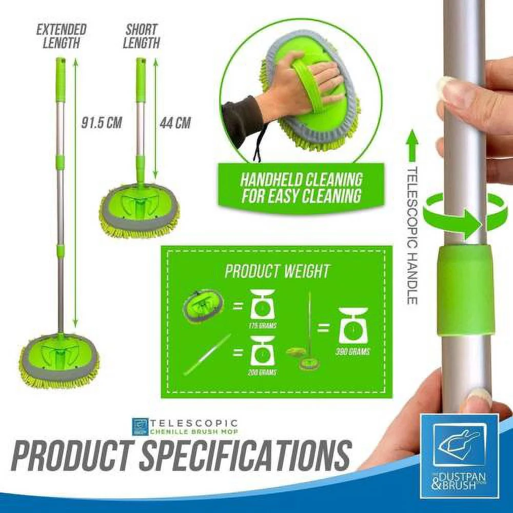 Telescopic Car Wash Mop Brush Kit Long Handle Vehicle Cleaning Tool 3gear Length