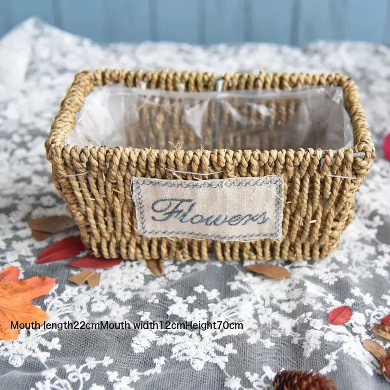 Flower Basket Straw Rattan Basket Flower Arrangement Wall Flower Pots Green Plants Succulent Pots Rustic Rattan Flower Basket