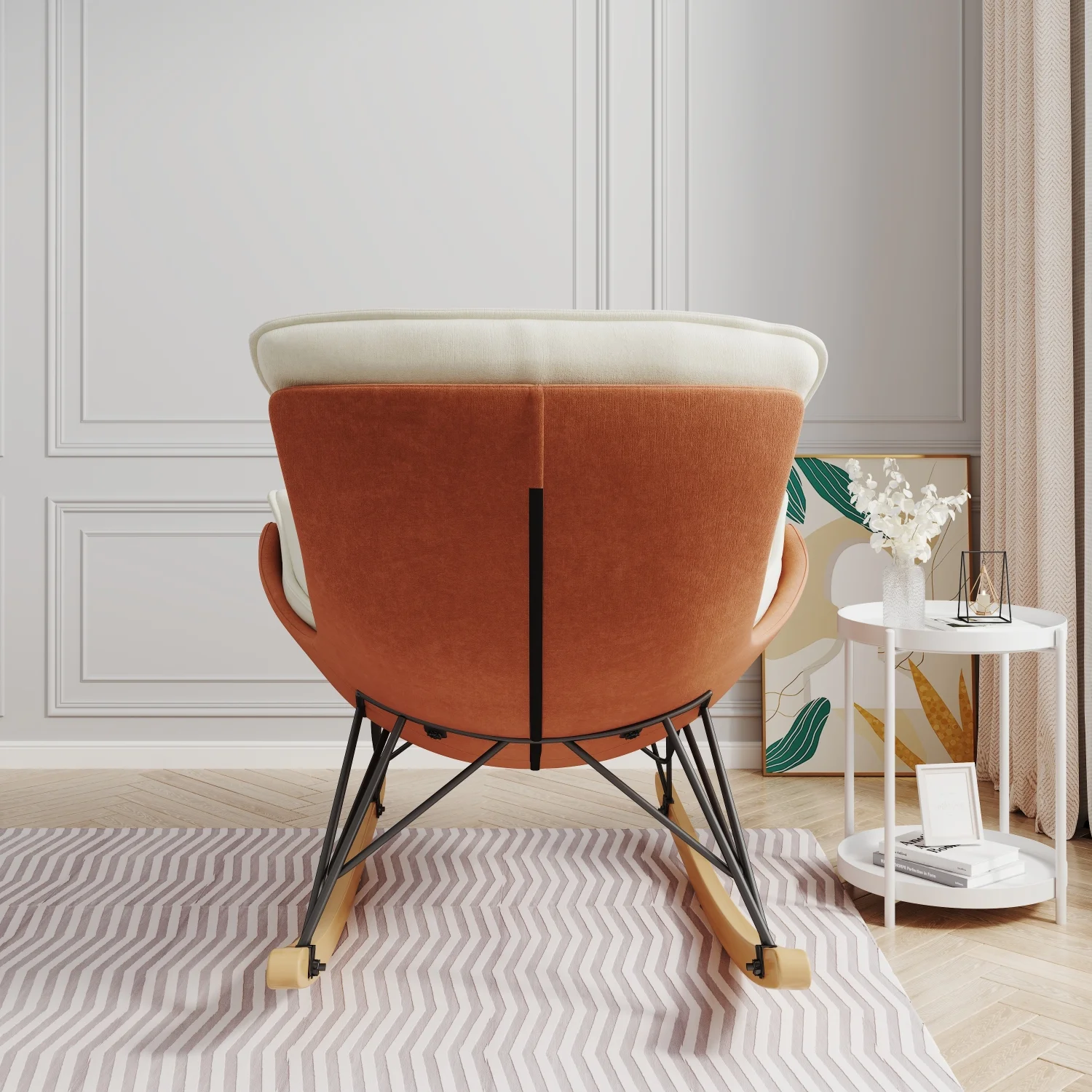 Beige light luxury leisure sofa chair with detachable and washable seat cushion  single rocking chair for relaxation in the balcony leisure area. This comfortable and breathable chair is