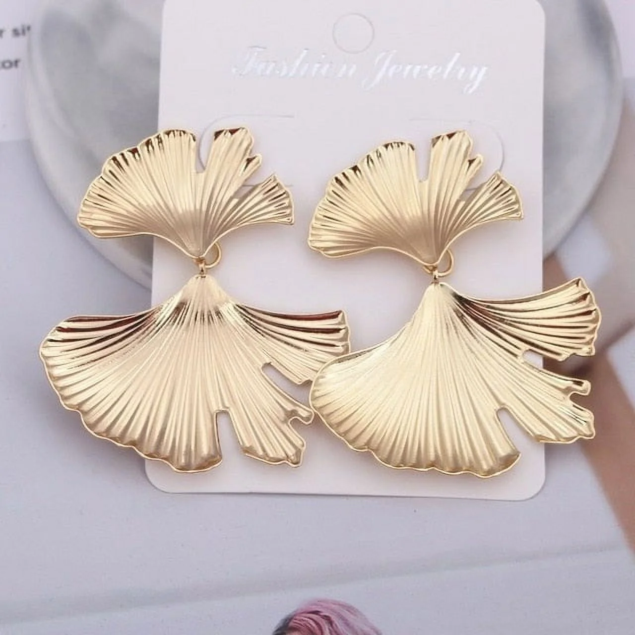 Ginkgo Biloba Leaf Drop Earrings for Women and Girls, Gold Plated and in 7 Colors