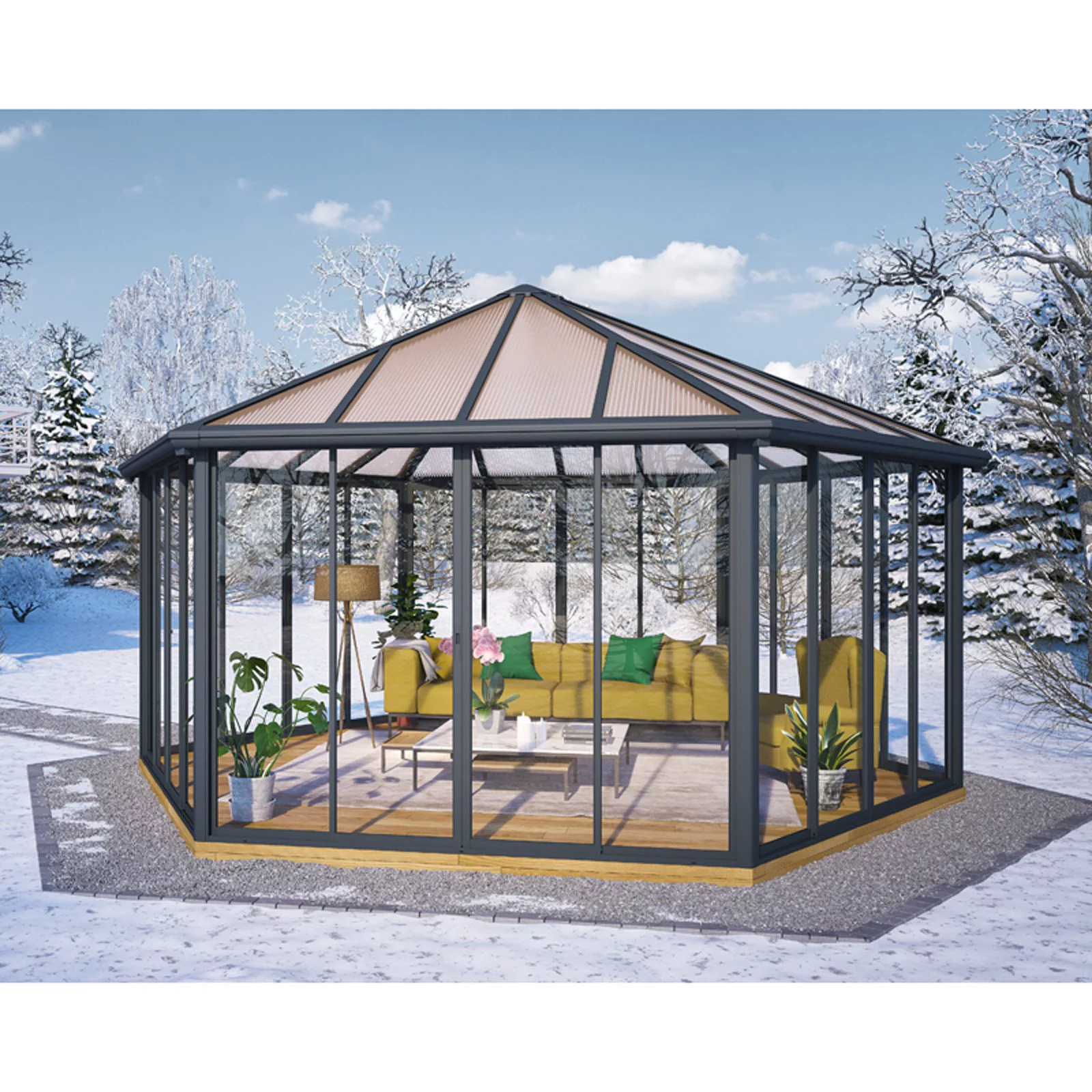 Palram - Canopia Garda 20' x 20' Polycarbonate/Aluminum Enclosed Gazebo - Gray/Bronze