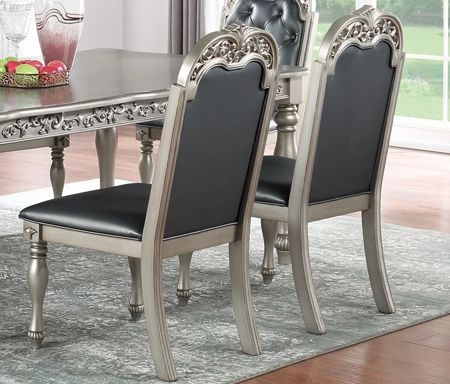 Hampton 7pc Dining Set Table  6x Side Chairs  - Gray+Silver