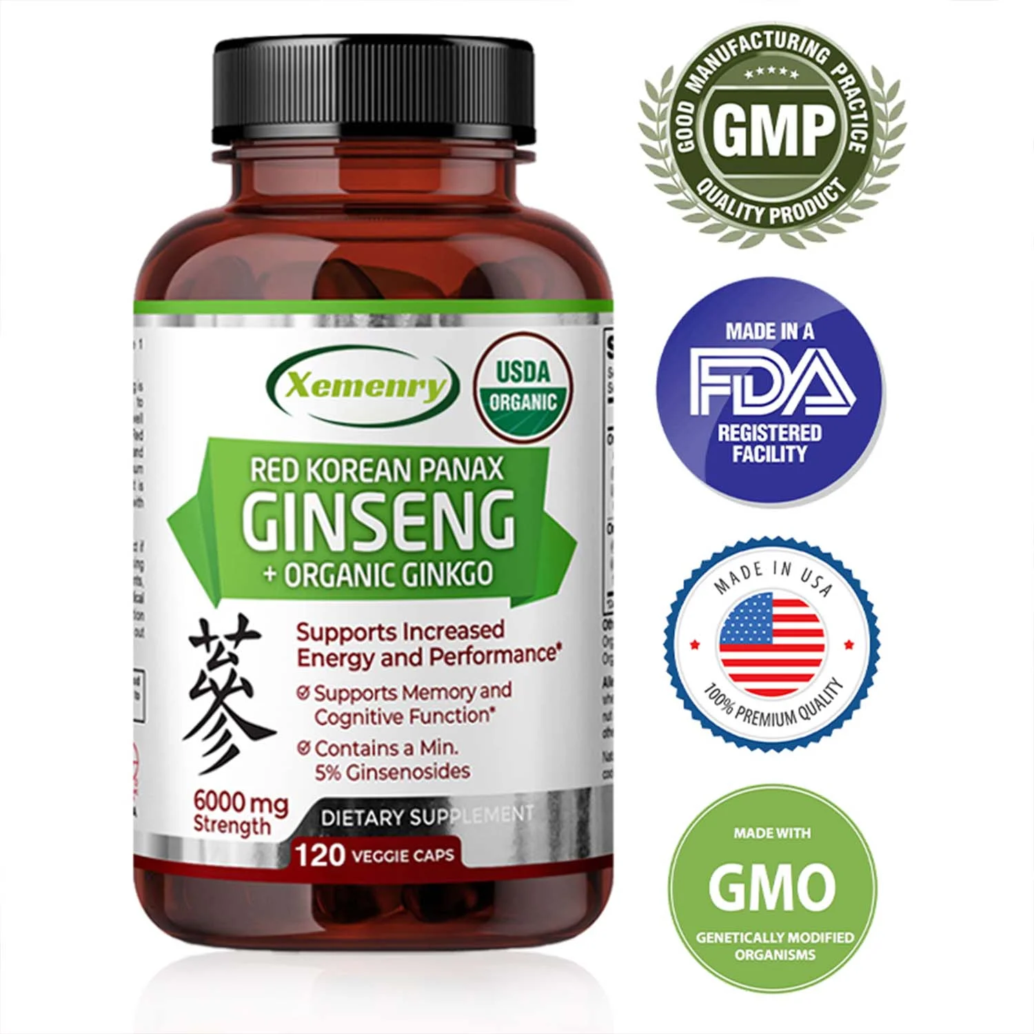 Xemenry Red Korean Panax Ginseng + Organic Ginkgo - Enhance Energy, Improve Endurance (30/60/120pcs)