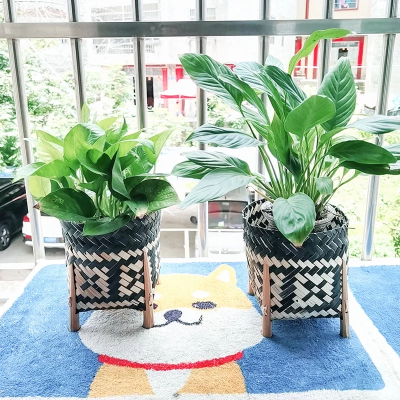 Tiabiaya Hand-Woven Straw Flower Basket Household  Basket Vase Japanese-Style Dried Barley Flower Vase W/ Tripods