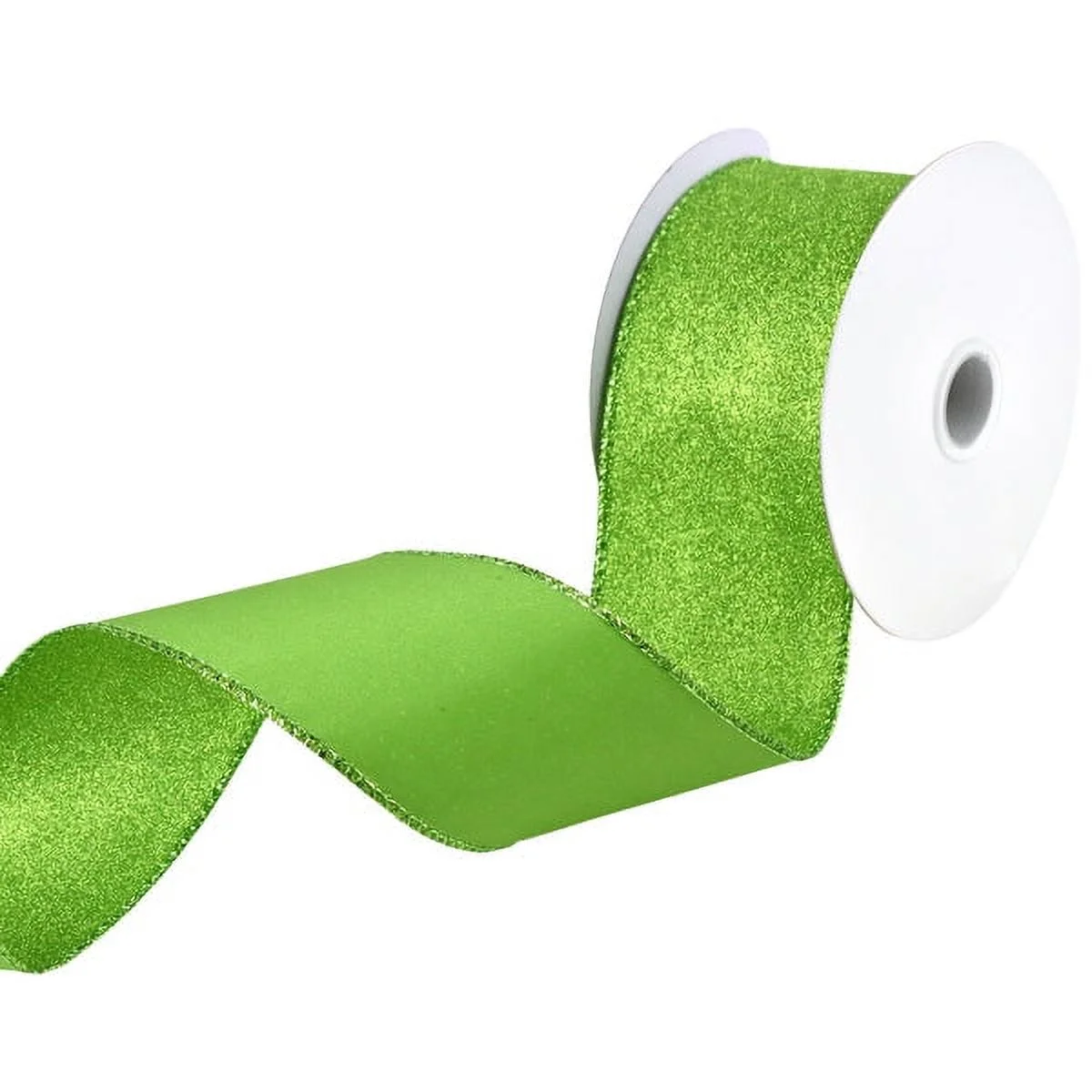 Christmas Flat Glitter Wired Edge Ribbon, 2-1/2-Inch, 10-Yard - Lime Green