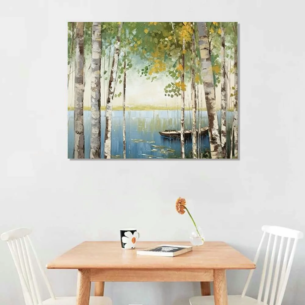 Nawypu  Gold Framed Canvas Wall Art Picture, Nordic Style Yellow Aspen Grove brich Trees Forest for Living Room Bedroom Home Interior Decor (Forest Birches)