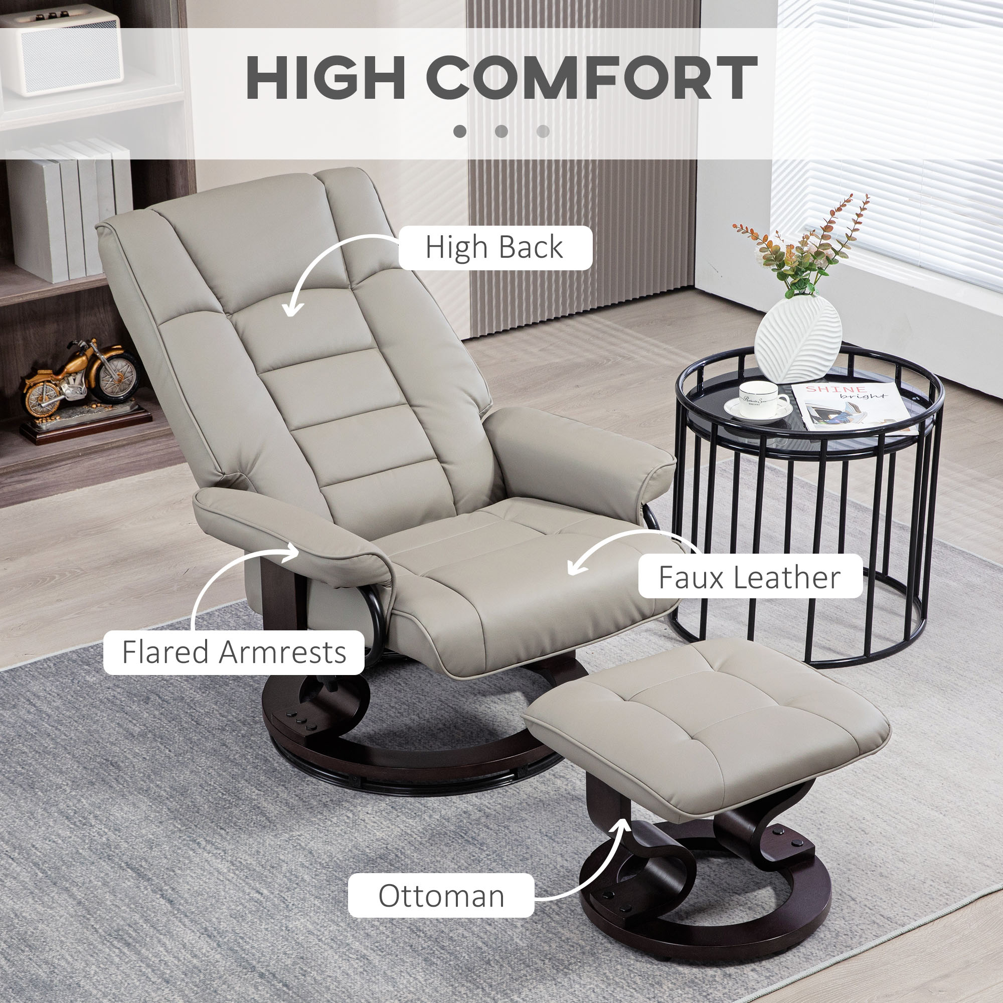 HOMCOM Swivel Recliner with Ottoman, Faux Leather Rocking Chair, Gray