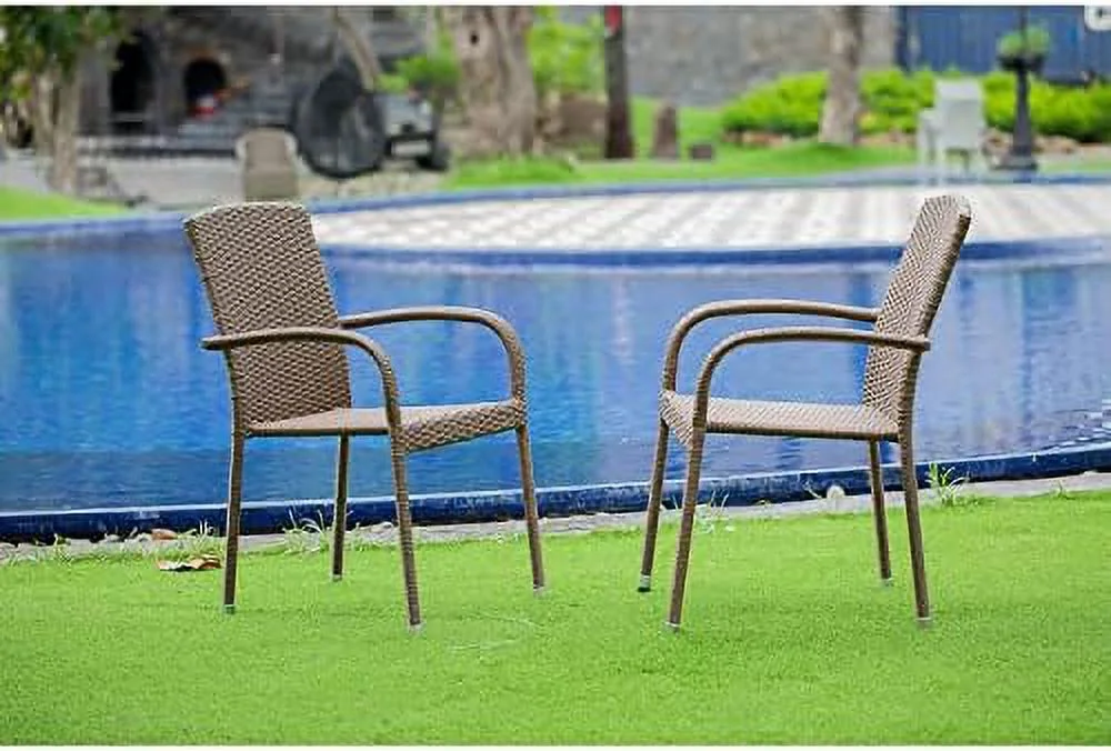 xrboomlife JULC102A Jubi Patio Bistro Wicker Dining Chairs with Cushion    Brown