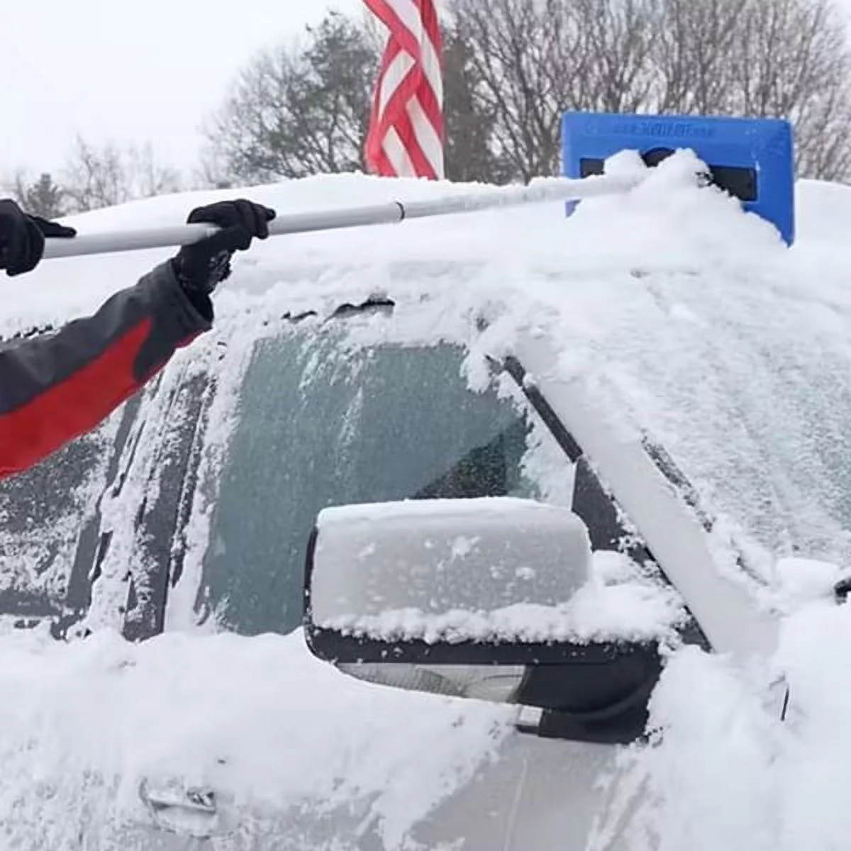 Snow Joe SJBLZD-LED 4-In-1 Telescoping Snow Broom + Ice Scraper, 18-Inch Foam Head, Headlights, Blue - (Open Box)