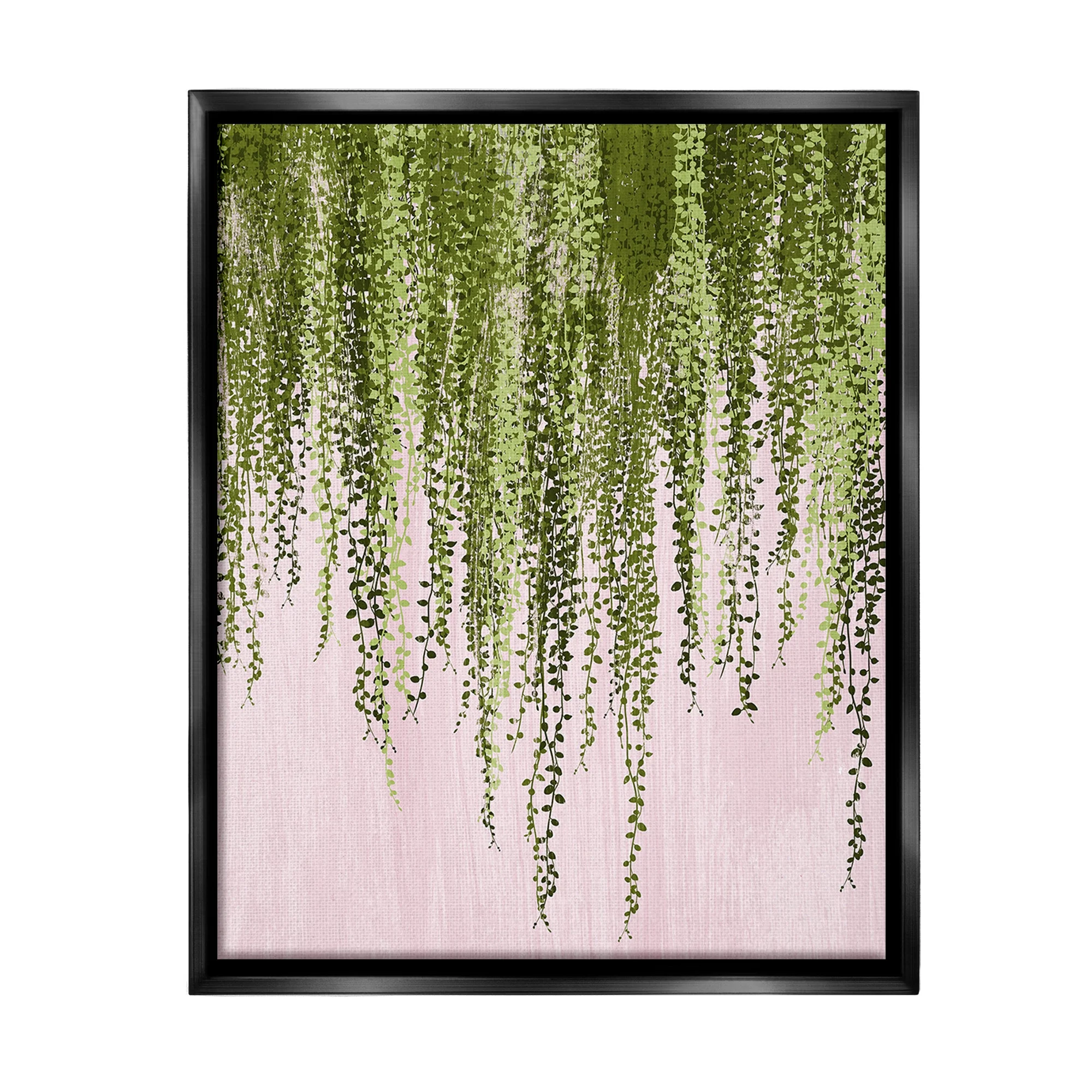 Stupell Industries Willow Leaves on Pink Botanical & Floral Painting Black Floater Framed Canvas Art Print Wall Art, 17 x 21