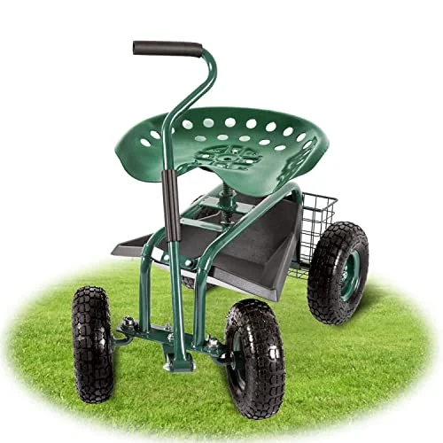 Garden Cart Yard Cart - Garden Cart with Seat,Garden Stool with Wheels,Gardening Stool,Beach Cart,Green