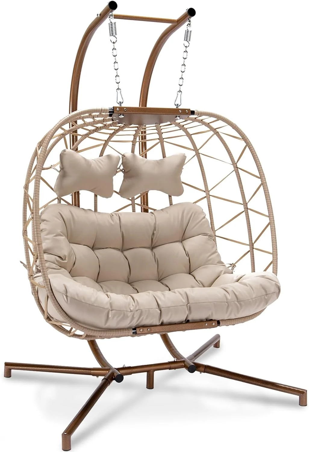 RADIATA Luxury 2 Person Wicker Swing Double Egg Chair with Stand, Rattan Wicker Hanging Egg Chair Hammock Chair with Cushion and Pillow for Indoor Outdoor Bedroom Patio Garden