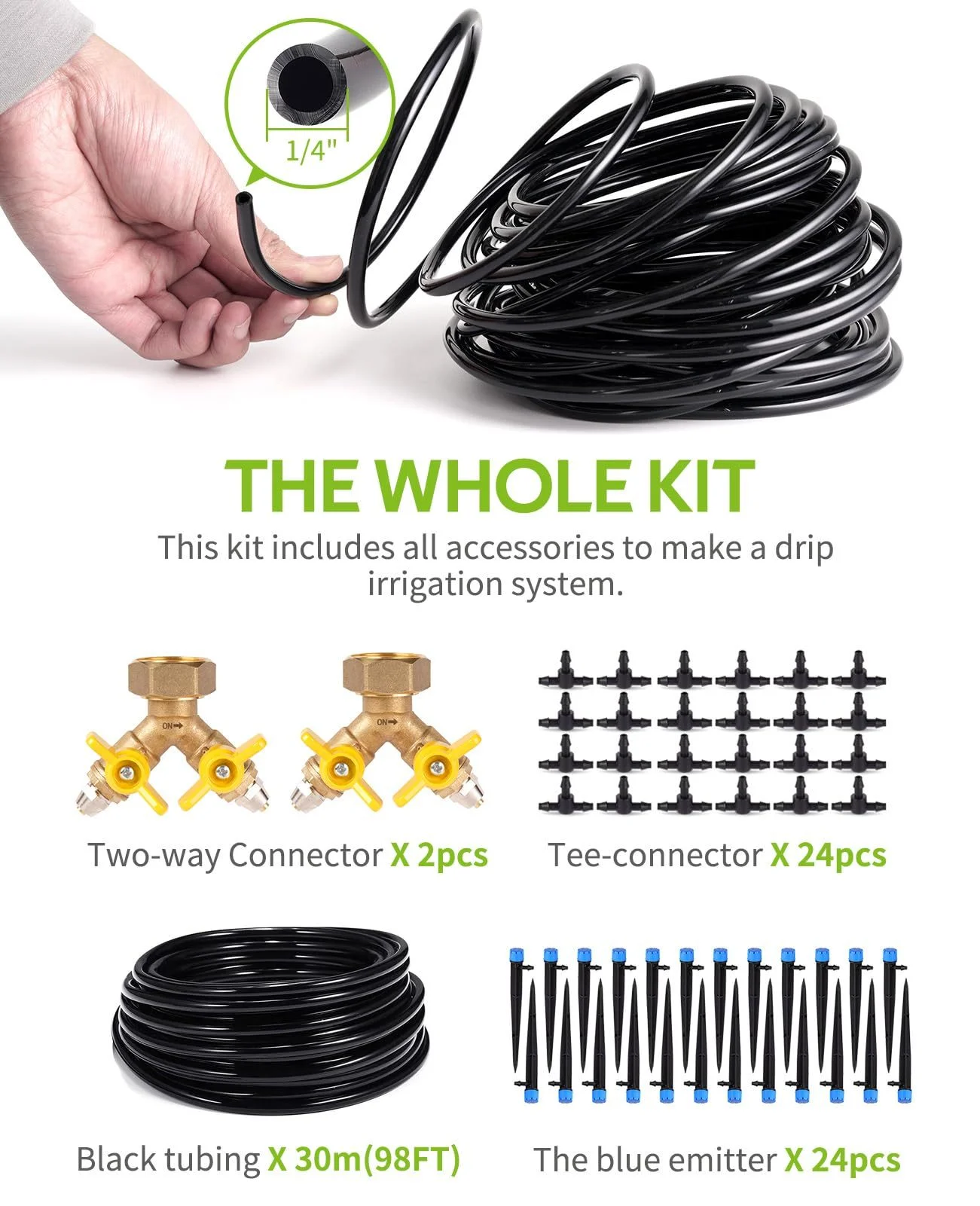 YPDCHB 100ft Drip Irrigation Kit Plant Watering System 8x5mm Blank Distribution Tubing DIY Automatic Irrigation Equipment Set for Garden Greenhouse Flower Bed Patio Lawn