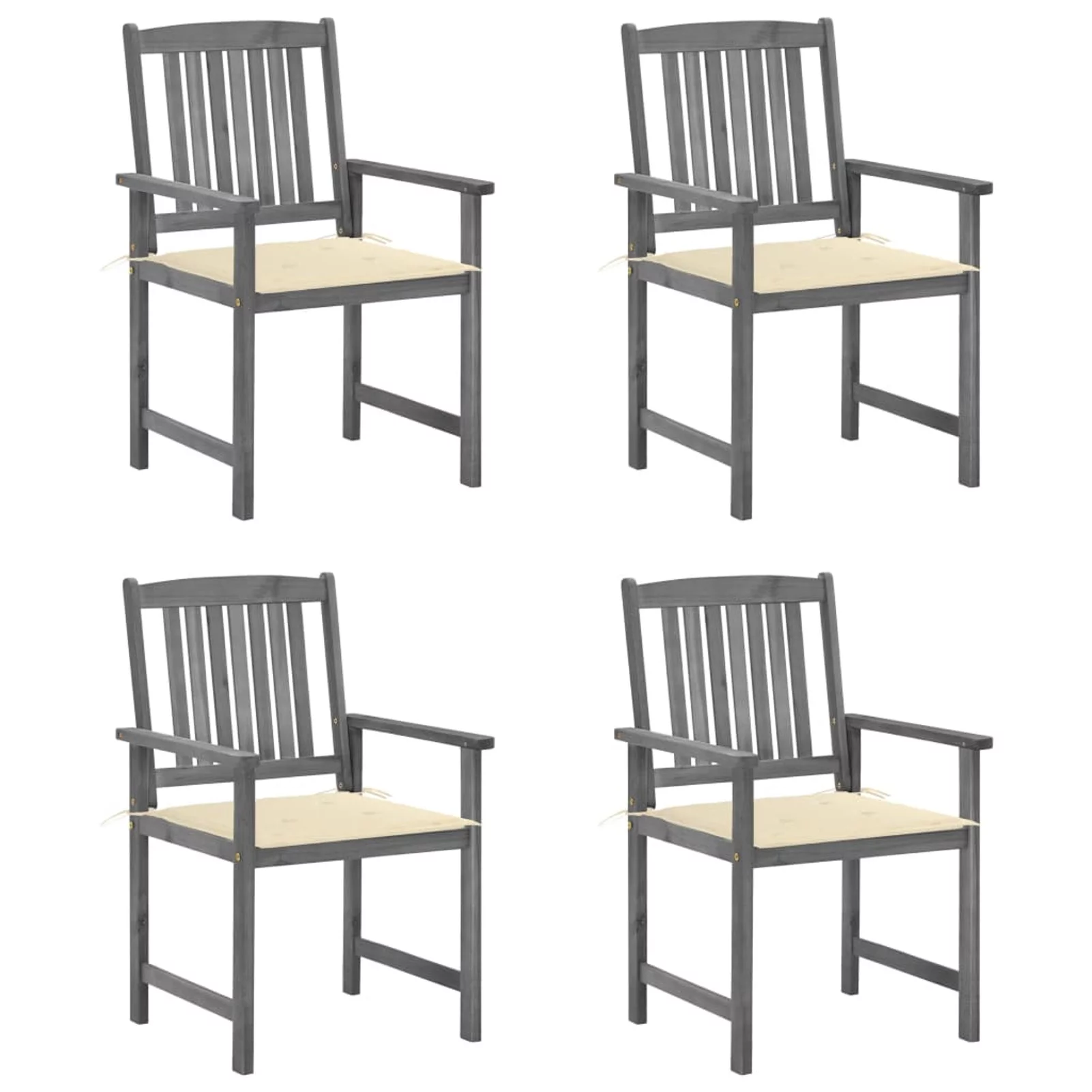 Anself 4 Piece Garden Chairs with Cream Cushion Acacia Wood  Dining Chair Gray for Patio, Balcony, Backyard,  Furniture 24 x 22.4 x 36.2 Inches (W x D x H)