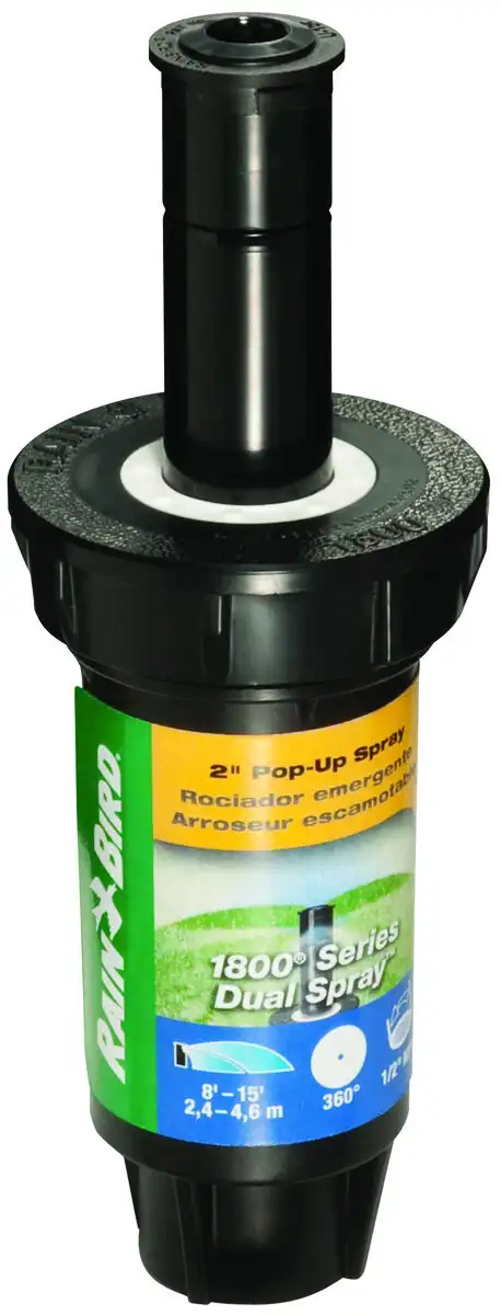 Rainbird 1802FDS Spray Head Sprinkler, 1/2 Inch Connection, Female National Pipe Thread, 8 to 15 Foot Plastic