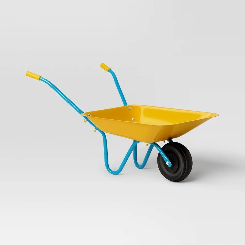 ZAJ Children's gardening wheelbarrow for transporting mulch, gravel, sand or small plants, made of metal.