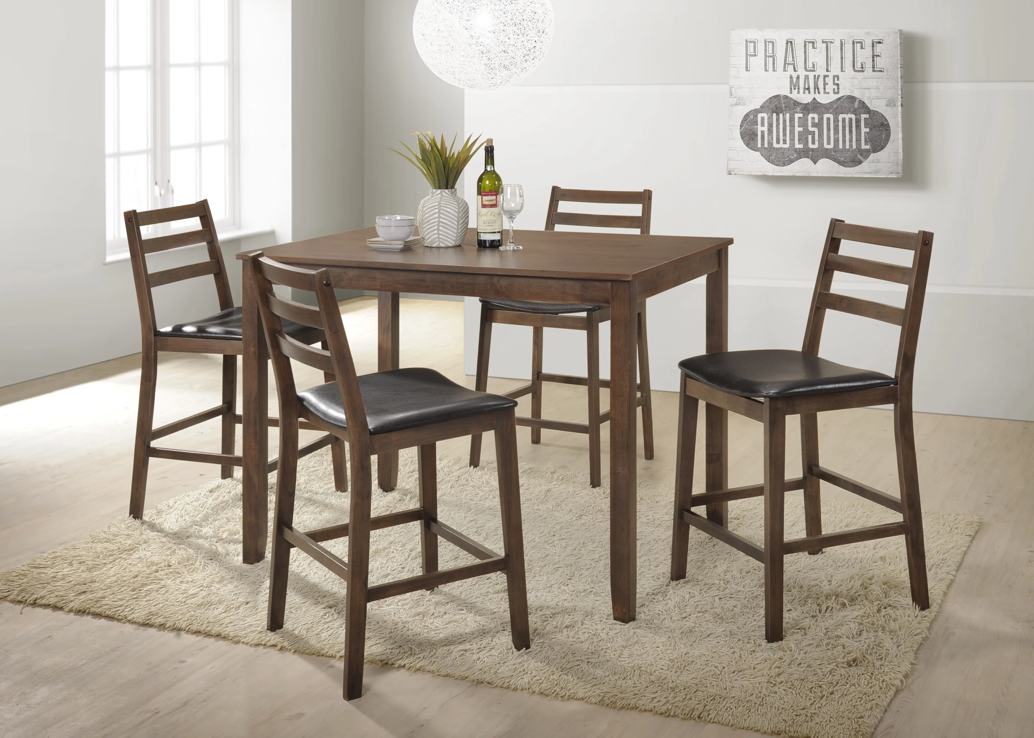 Acme Gervais 5 Piece Counter Height Set in Walnut