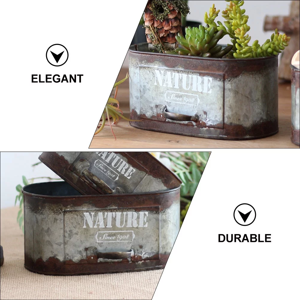 Gongxipen 1pc Iron Art Flower Container Retro Rusty Plant Tin Iron Flower Ware (Silver)