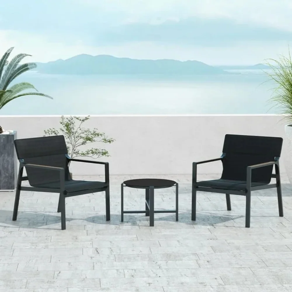 Grand Patio Osman 3-Pc Aluminum Patio Bistro Set with Mesh Sling Armchairs, Black