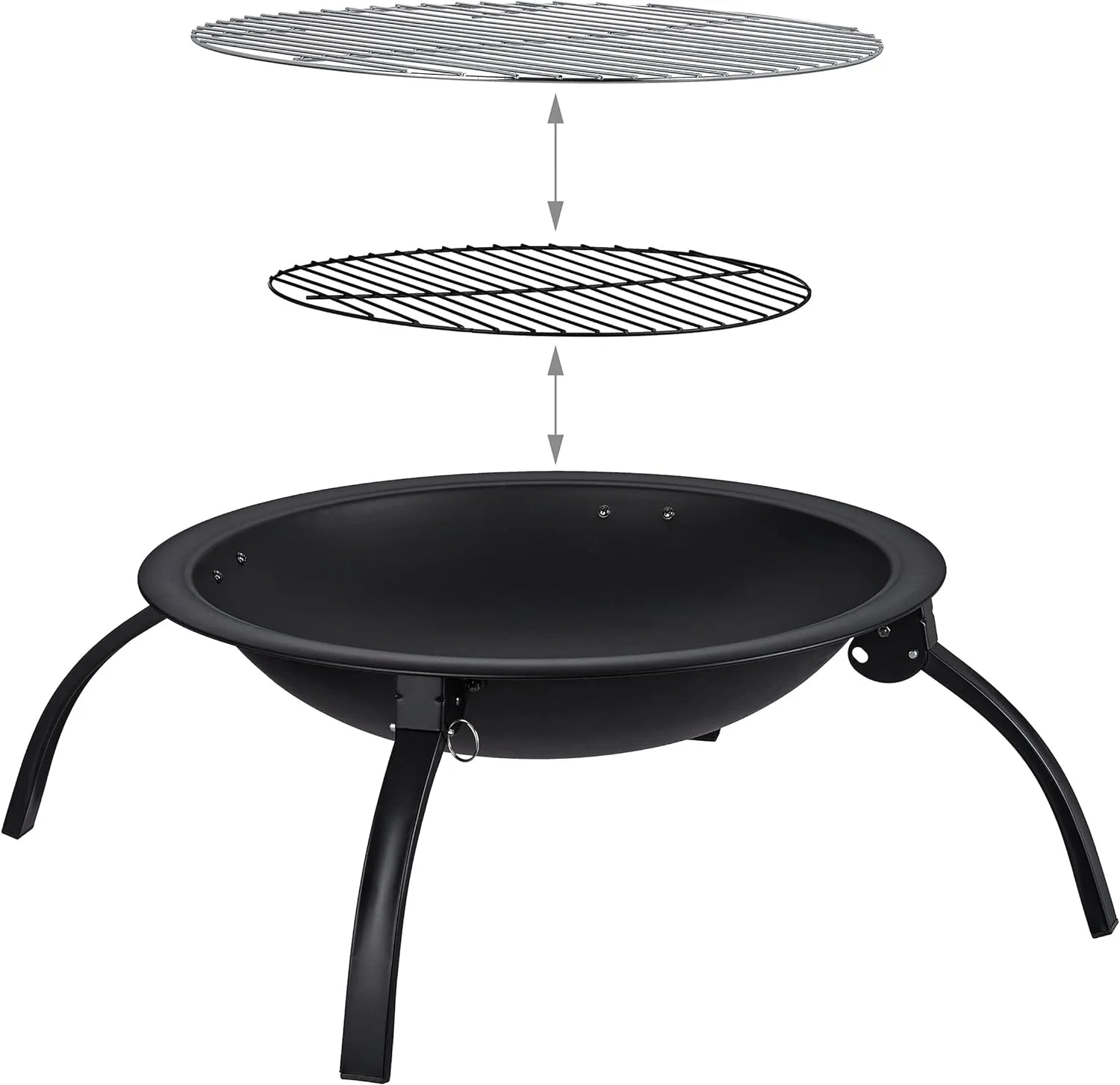 XL fire bowl, grill grate, poker, spark guard lid, garden, terrace, fireplace D 56.5 cm, black