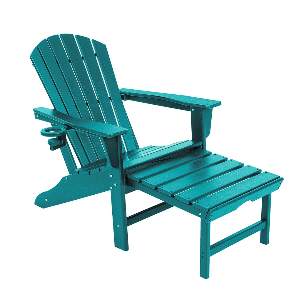 Patio Adirondack Chair HDPE Outdoor Lounge Chair Retractable Ottoman Bule