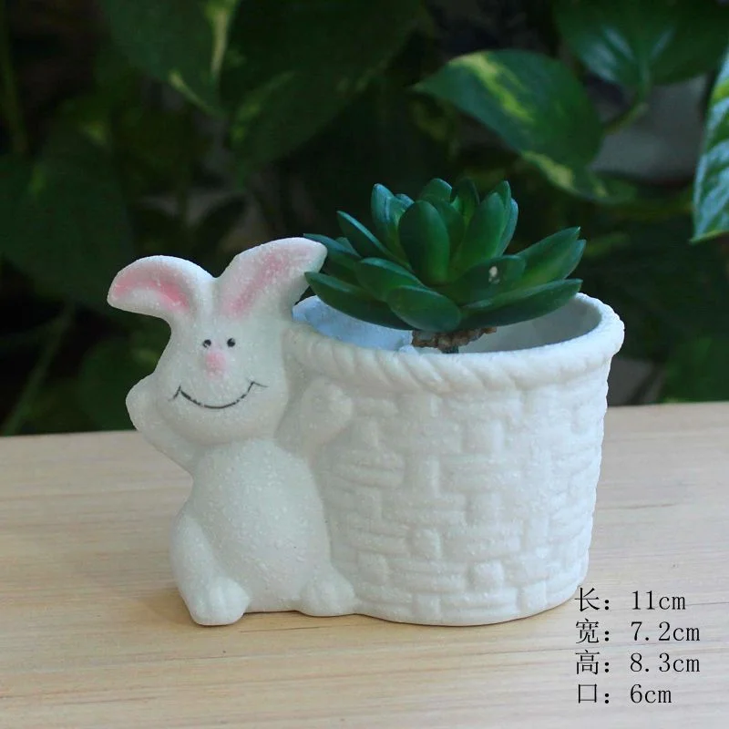 Snowflake Glaze Ceramic Succulent Planter - Nordic Style Rabbit Flower Pot - Ceramic Desktop Planter
