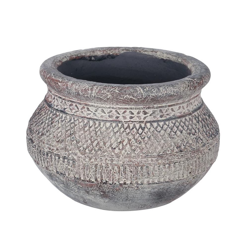 A&B Home Round Terracotta Planter with Textured Tribal Pattern 8.5